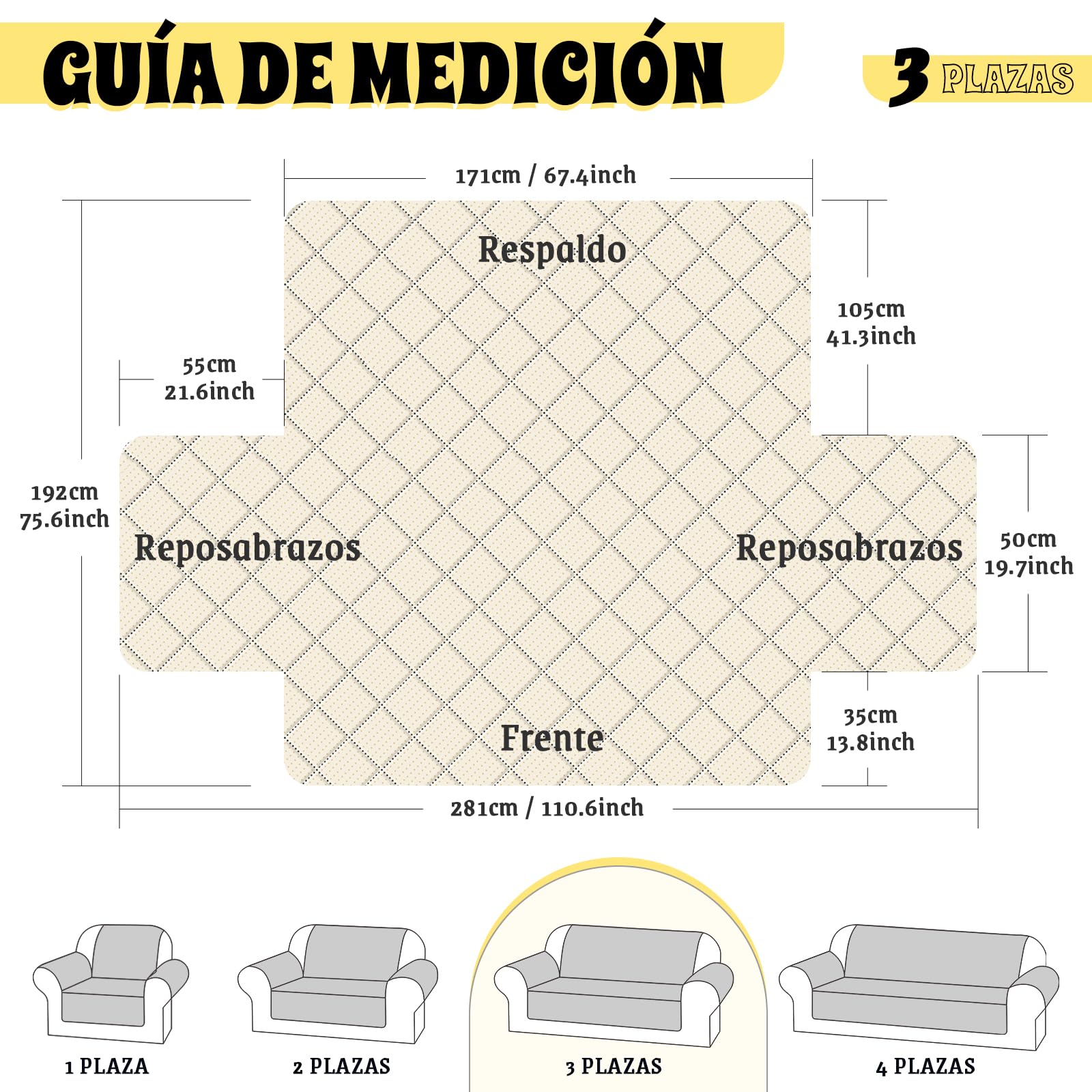 TAOCOCO Funda de sofá 3 plazas, Impermeable, con Banda elástica, para salón, Antideslizante, Acolchada, protección para Mascotas, Gatos, Perros, niños Jugando (Gris Oscuro)
