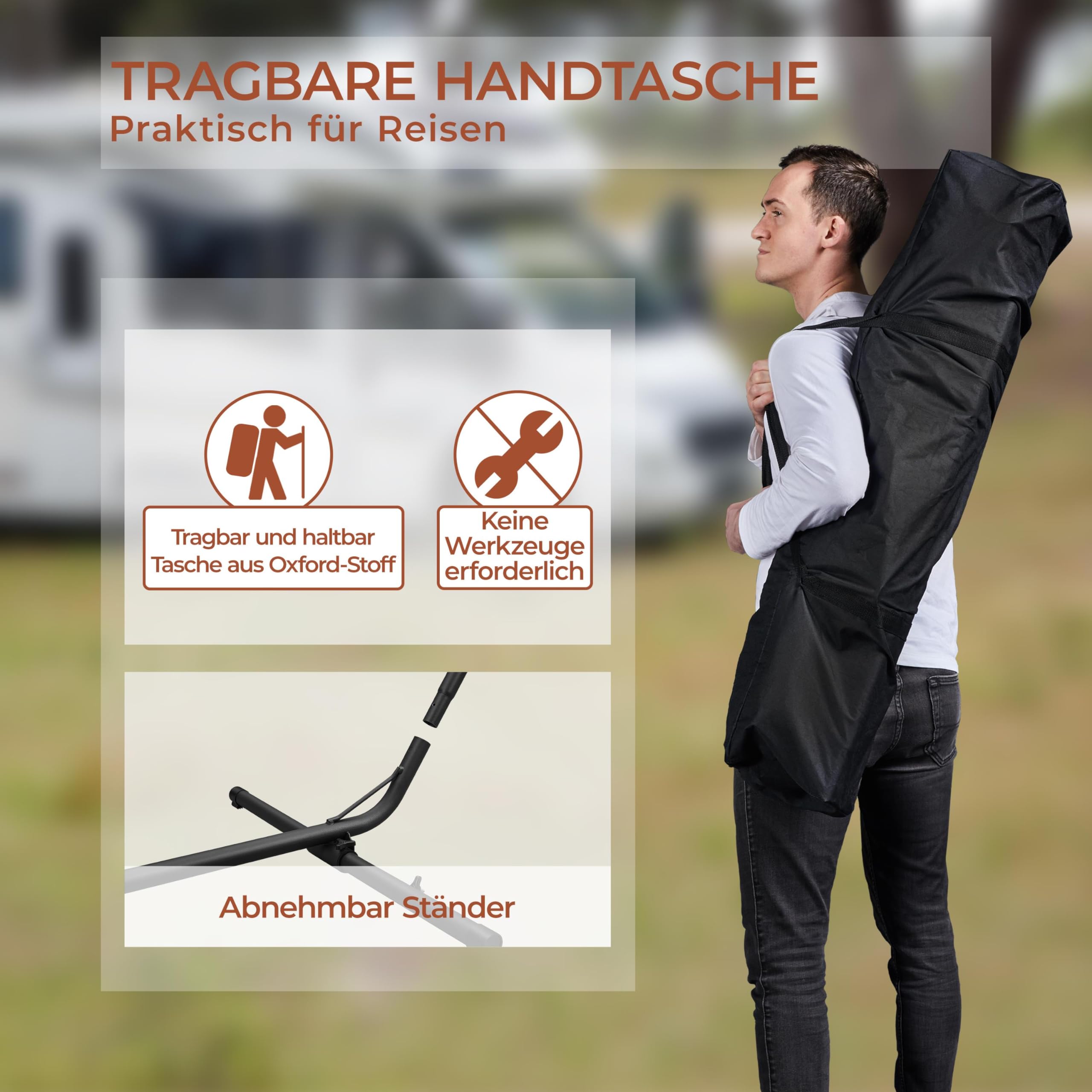 Yaheetech Hängematte mit Gestell für 2-3 Personen, Hängemattengestell mit Tragetasche Verstellbar: 294/304/314 cm, bis 205 kg Belastbar, für Garten/Camping/Reisen/Hof/Balkon