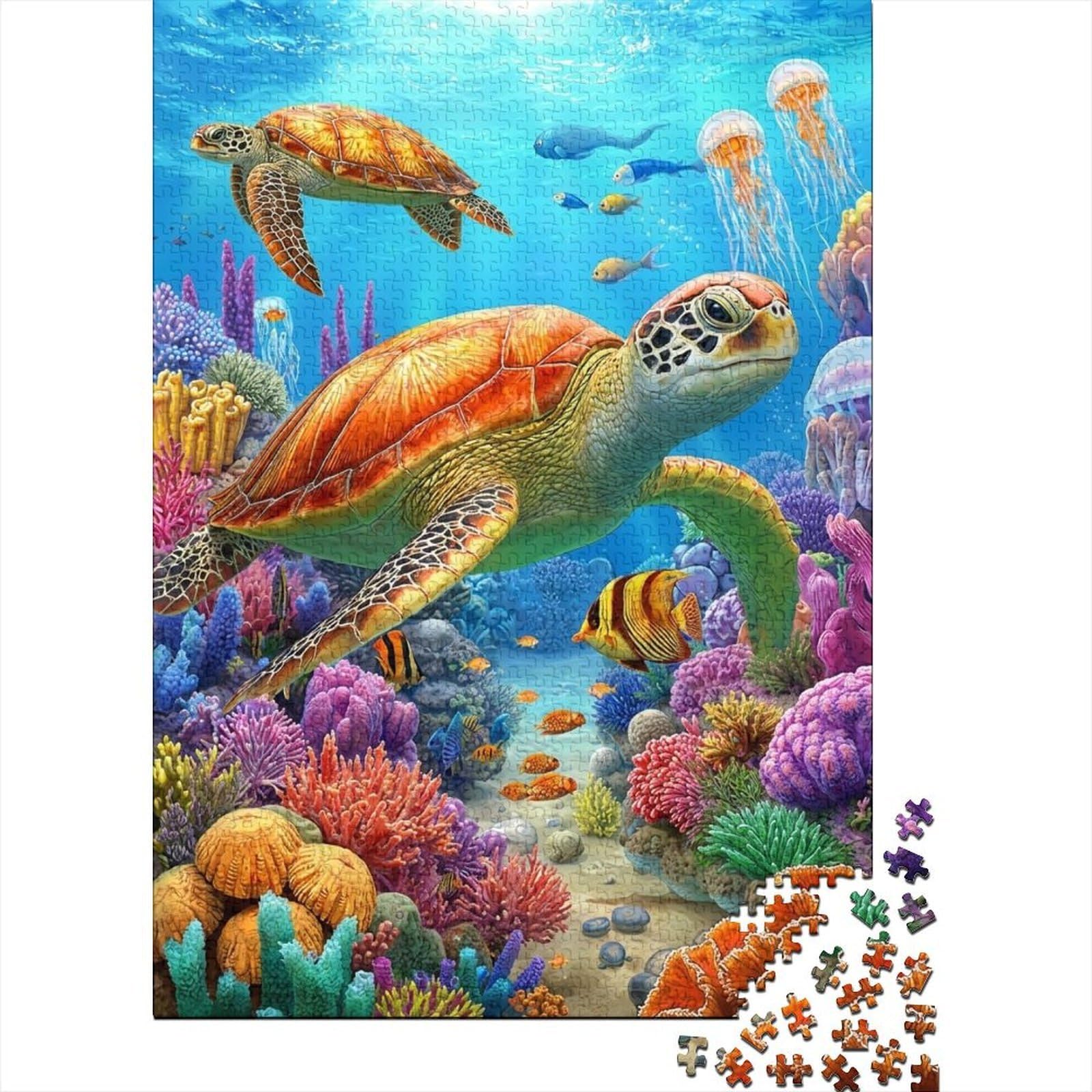 sea turtle 1000 piece jigsaw puzzle cardboard for adults vibrant coral reef scene 1000 pieces puzzle game stress relief activity leisure hobby