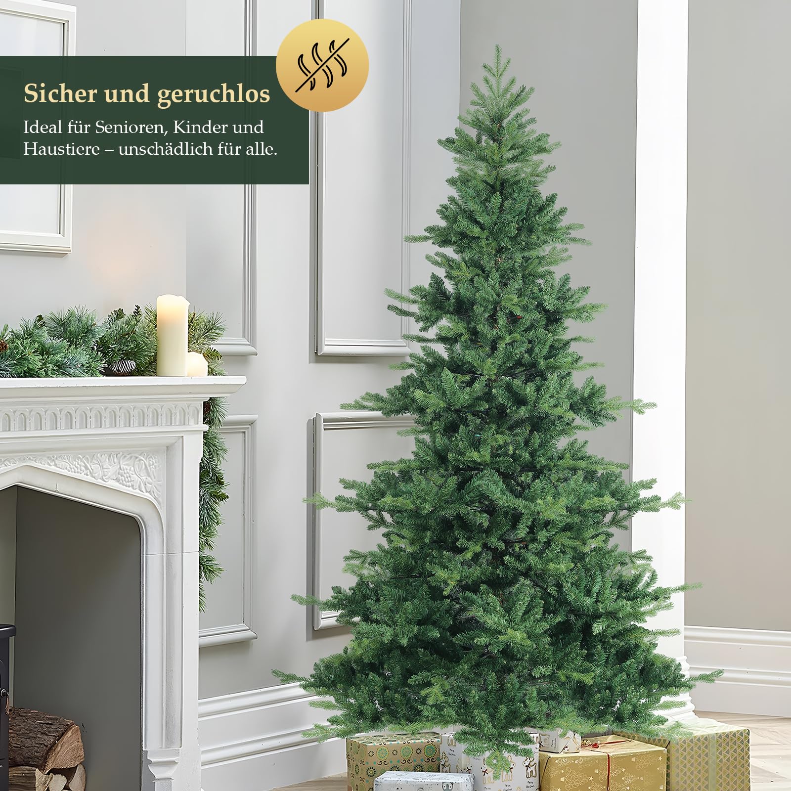SALCAR Künstlicher Weihnachtsbaum 210 cm, Tanne, PVC and PE, Klapp-Schirmsystem, 130 cm Durchmesser