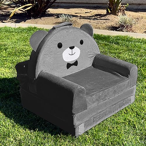 Miniatura 8 de Sofá cama para niños con funda extraíble lavable y respaldo de cinta mágica - Silla plegable para niños pequeños, cómodos muebles de terciopelo de