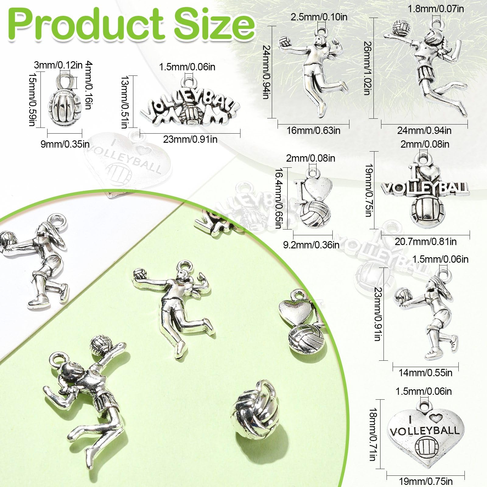 UR URLIFEHALL 80 Pcs 8 Styles Sport Theme Tibetan Silver Volleyball Charms Sport Ball Charms for Necklace Bracelet Jewellery Crafts - Image 2