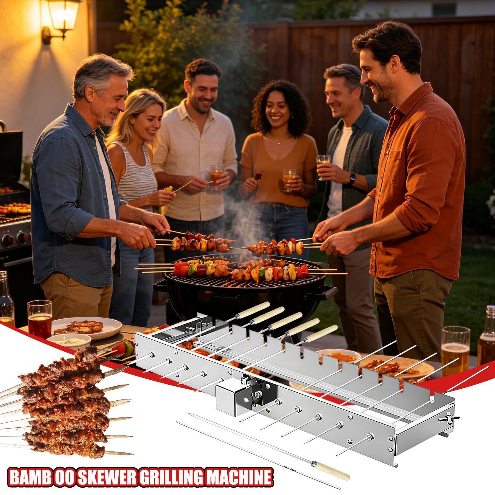 Pincho Giratorio Bandeja Volteadora Para Barbacoa Ancho Ajustable Con | Rejilla Giratoria de Asado Alimentada por USB Para Reuniones Familiares Vacaciones Barbacoa Camping Aire Libre