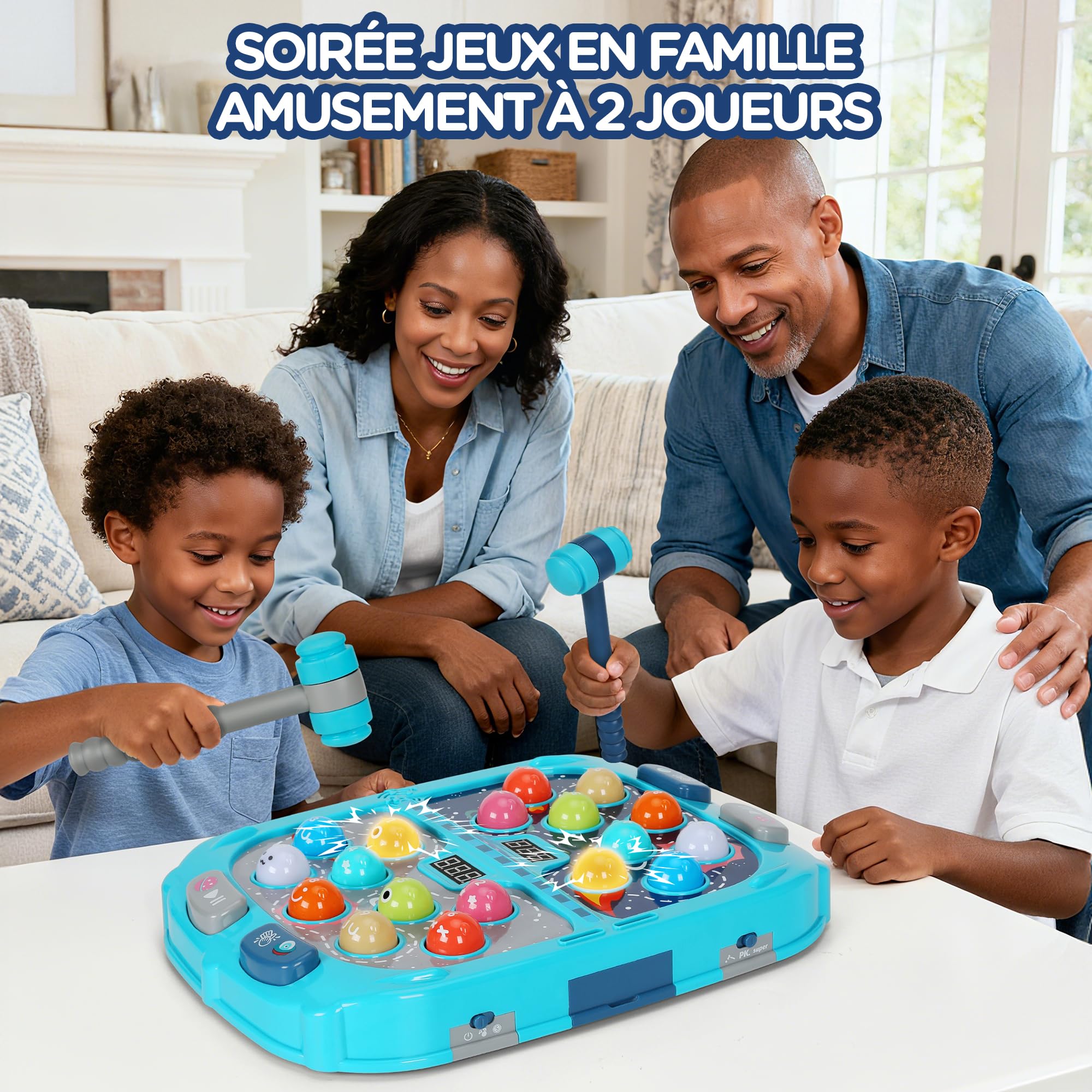 Whack-a-Mole Game for Kids, Jeu de Taupe à Taper avec 18 Cibles Lumineuses, 2 Maillets, 3 Modes de Jeu, 9 Niveaux, Lumières et Sons, Jouet Interactif pour Enfants dès 3 Ans