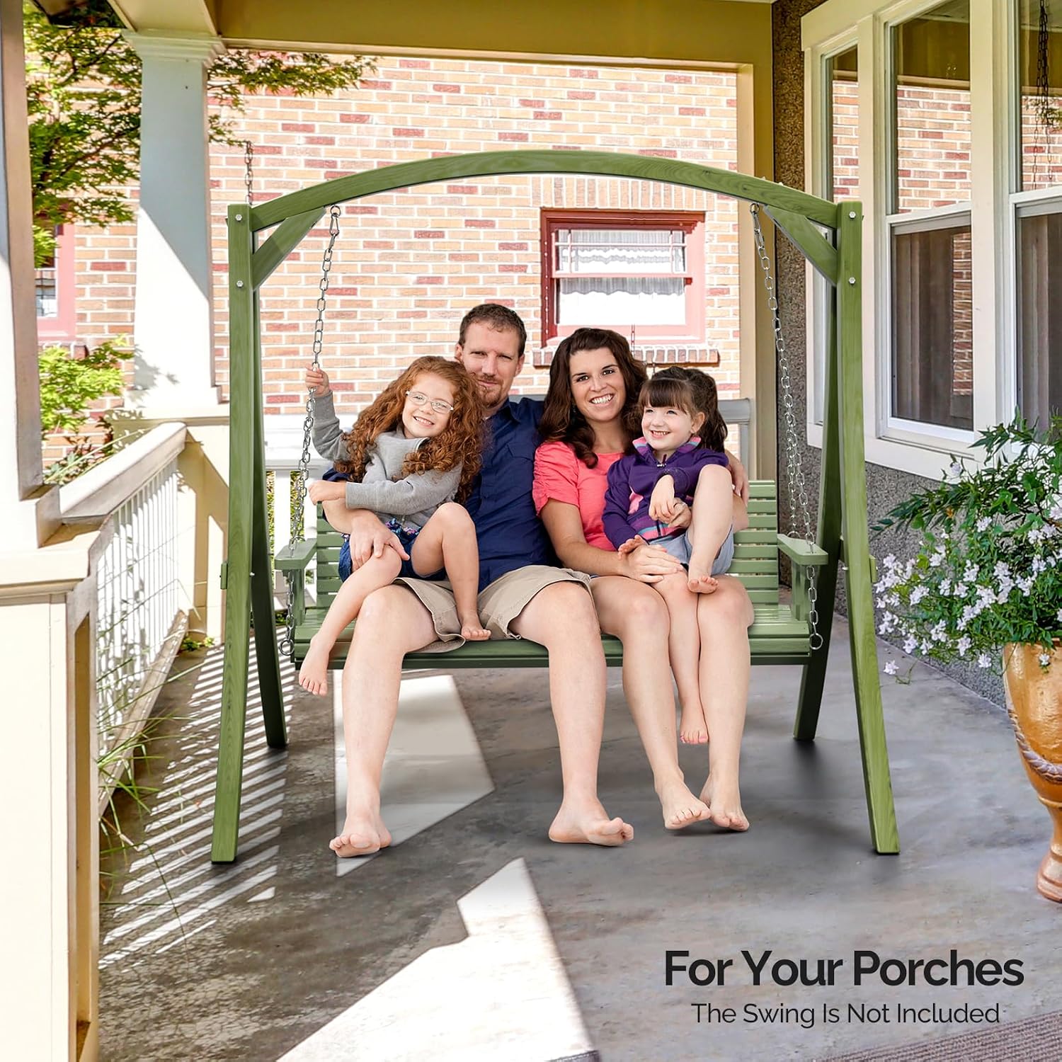 VINGLI 6.7FT Porch Swing Frame, 1000LBS Heavy Duty A-Frame Wooden Porch Swing Stand with Curved Arc Top for 5FT Porch Swing, Large Swing Hanger for Garden, Patio, Backyard & Indoor, Green