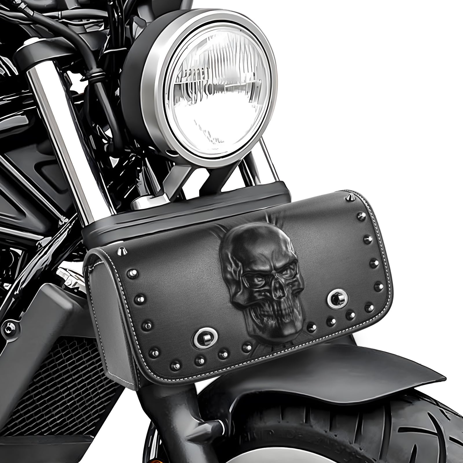 Motorcycle 3D Skull Tool Fork SaddleBags Handlebar Bag PU Leather Sissybar Storage Pouch Compatible with Honda CMX500 CMX300 Rebel VT1100 Shadow 1100