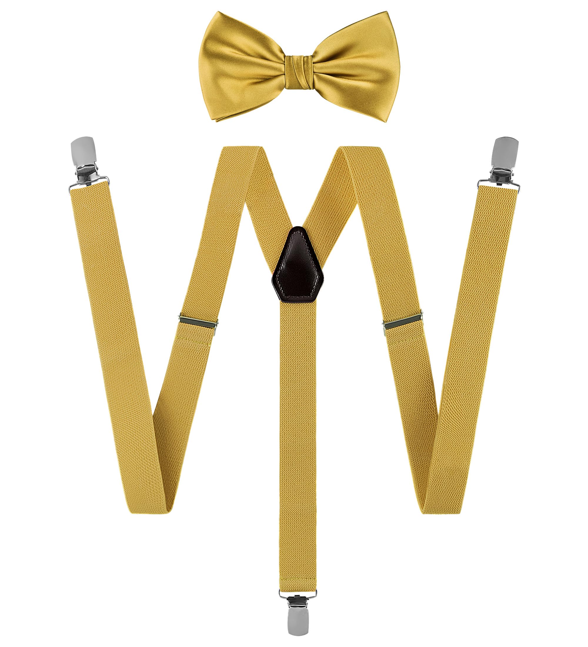 TIE G Solid Color Men's Suspender + Woven Bow Tie Set for Wedding : Vivid Color, Adjustable Brace, Strong Clip, Elastic Band