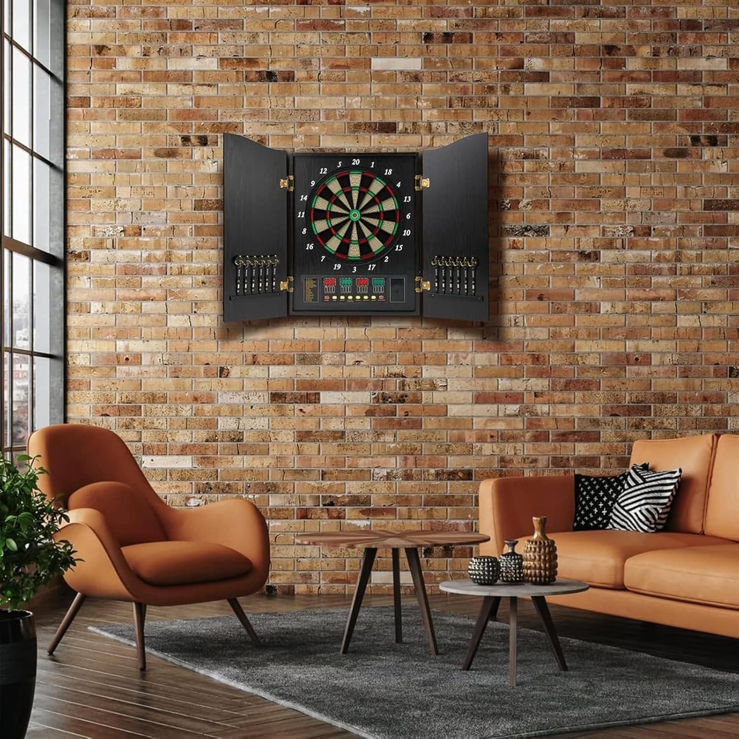 Set di freccette elettroniche – Tavola in legno da 45,7 cm con display a 4 LED, gioco di freccette multiplayer per feste e sale giochi, 243 opzioni di gioco