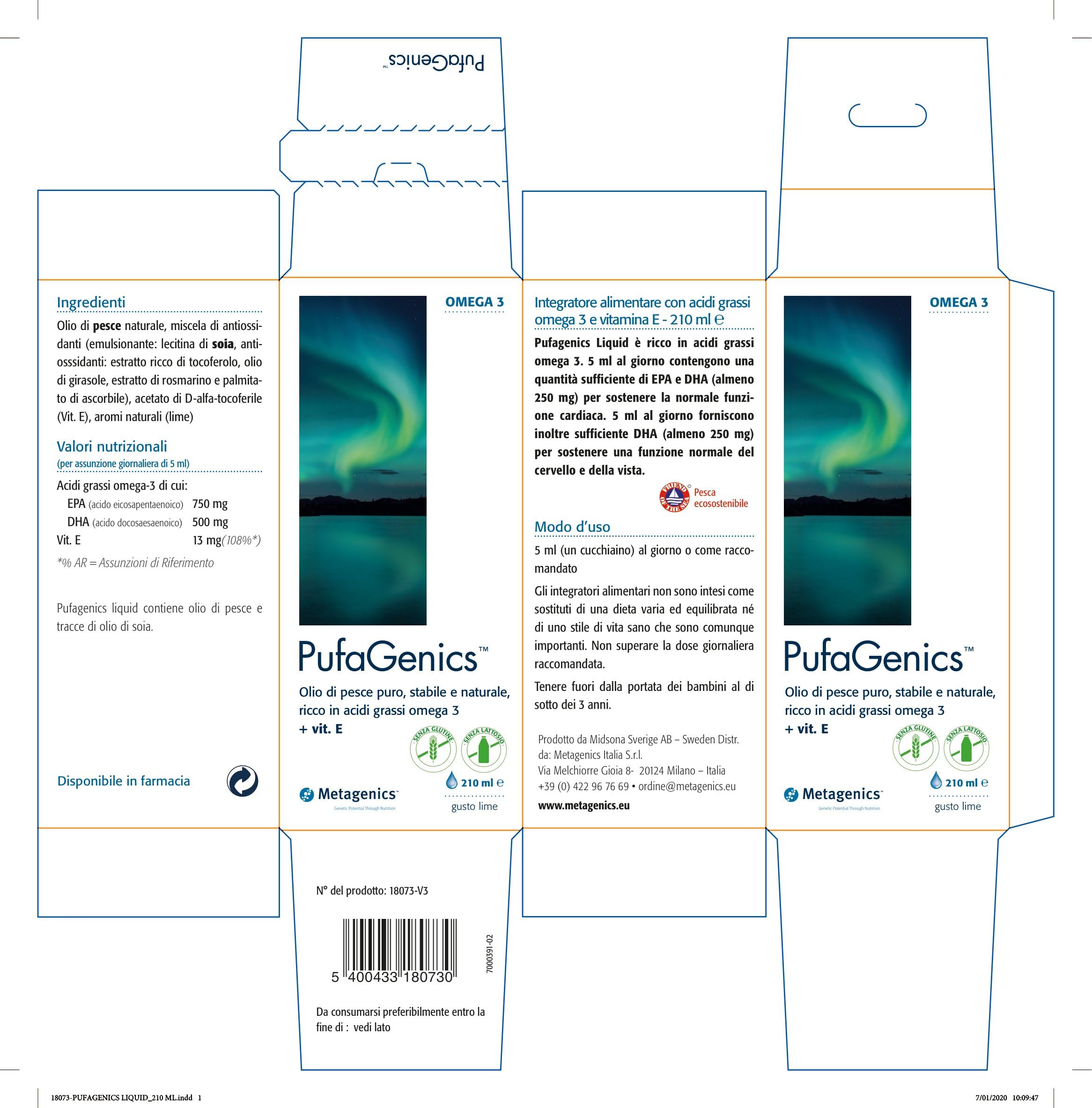 Metagenics PufaGenics Liquid - Omega 3 Liquido - 210 ml | Olio di pesce purificato in forma liquida, privo di retrogusto, ideale per chi ha difficoltà a deglutire le capsule.
