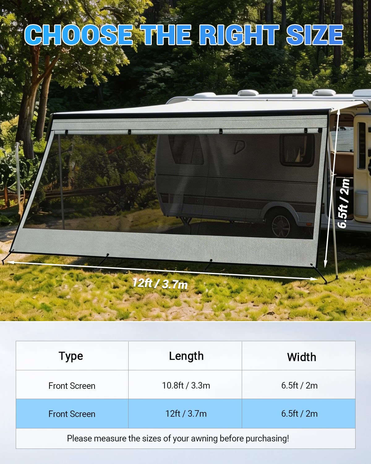 SUPAREE 12.1' x 6.5' RV Shade Screen Caravan Awning Zip Campervan Sun Shade Awning Double Layer with Zipper Privacy Panel Summer UV Sun Blocker for Caravan Camping Travel — view 6