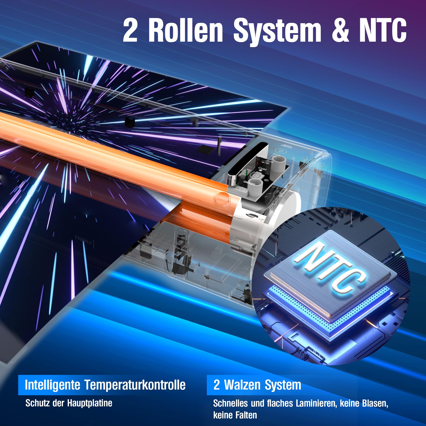 A3 Laminiergerät, 9 in 1 Heiß&Kalt Laminator mit 52 Laminierfolien | Auto Feed und 2-Rollen-System,Anti-Warp-Technologie sowie ABS Anti-Stau für Dokumente, Fotos und Bastelarbeiten