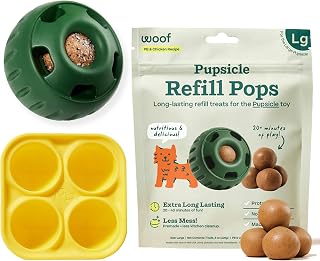 Woof Pupsicle Starter Pack: Interactive Lick Ball Toy, Silicone Treat Mold & Chicken Treats for Large Dogs 25-75 lbs