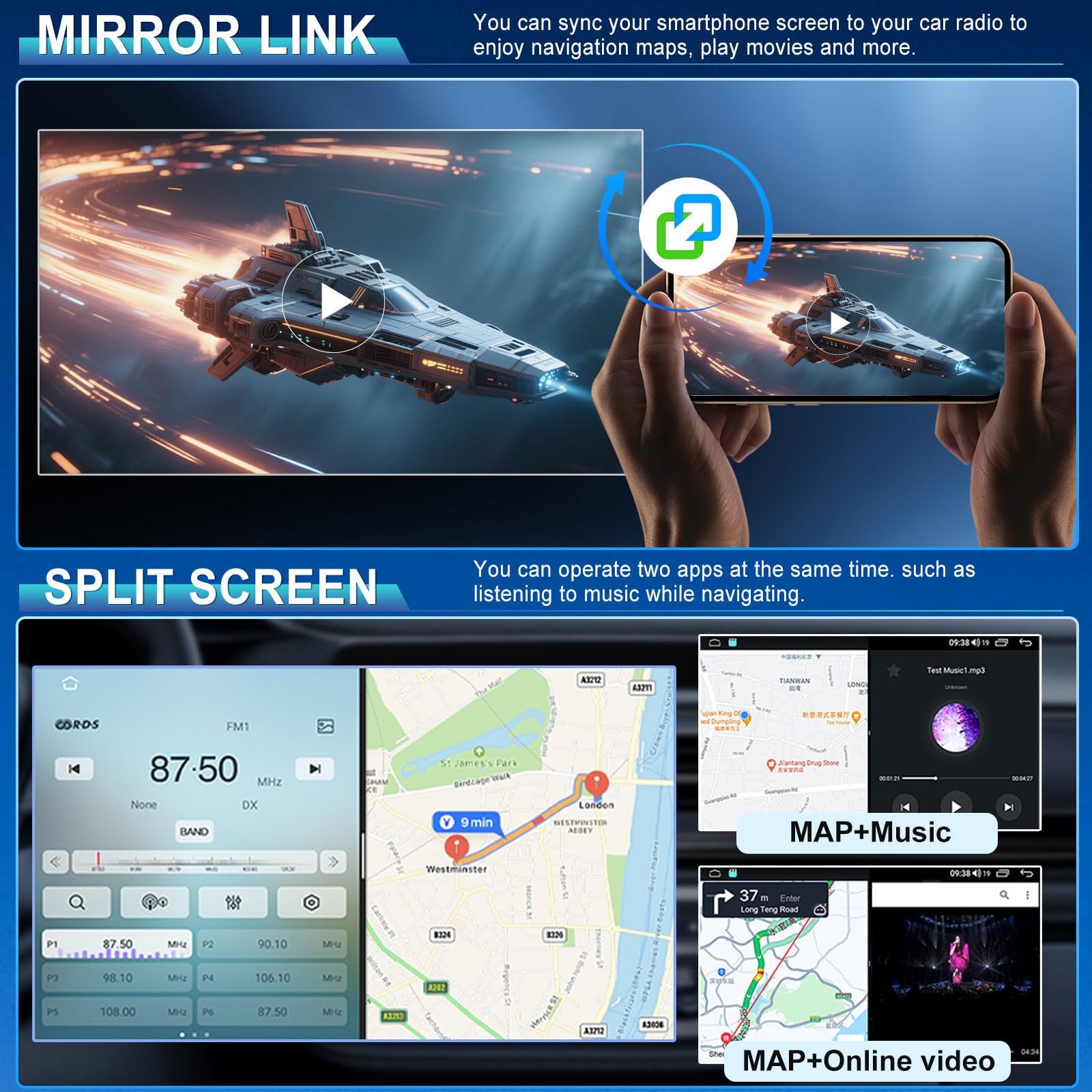 2+64G Android 13 Autoradio für Mercedes-Benz Sprinter 2006–2017 mit Carplay Android Auto, 9 Zoll Touchscreen Auto Stereo Display Player Radio GPS Navigation Head Unit mit FM RDS SWC Mirror Link DAB+
