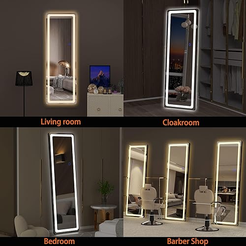 Miniatura 7 de Hasipu Espejo de longitud completa con luces, espejo LED iluminado de pie de 56 x 16 pulgadas, espejo de cuerpo completo con atenuación e