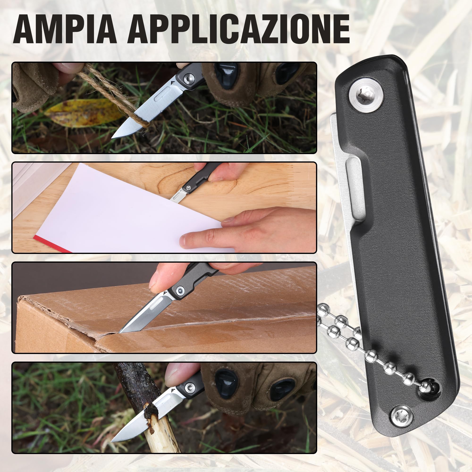 FLISSA Mini Coltello EDC, Lama Affilata in Acciaio 14C28N, Finitura CNC, Manico in Alluminio, Compatto e Portatile per Attività Quotidiane e Outdoor, Grigio