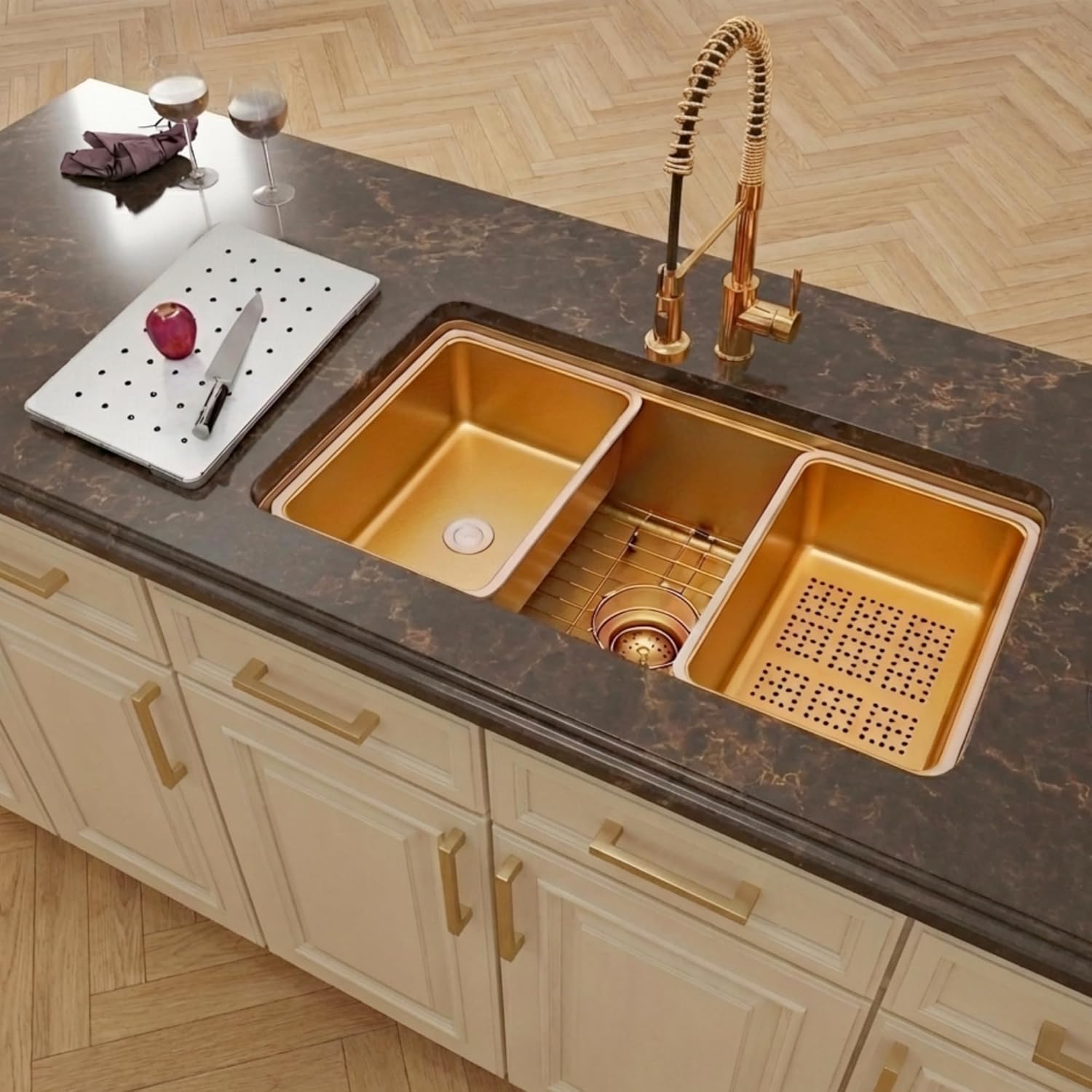 30 inch Gold Undermount Kitchen Sink,Single Bowl Modern Kitchen Sink,Stainless Steel Workstation Sinks (Gold, 30 X 18 inch)