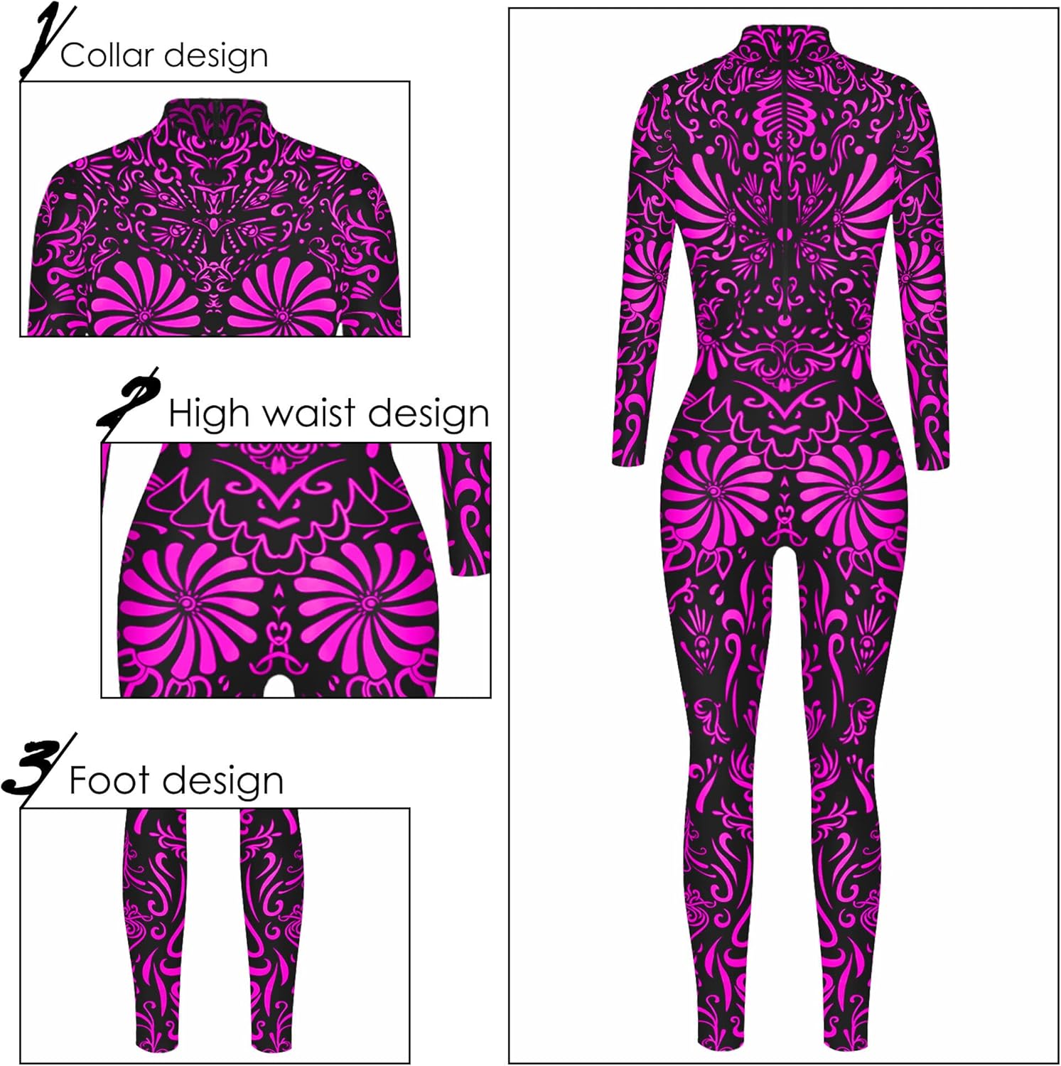 Women's Halloween Cosplay Jumpsuits Funny Skeleton Bodysuit 3D Stretch Skinny Jumpsuit Outfit Catsuit