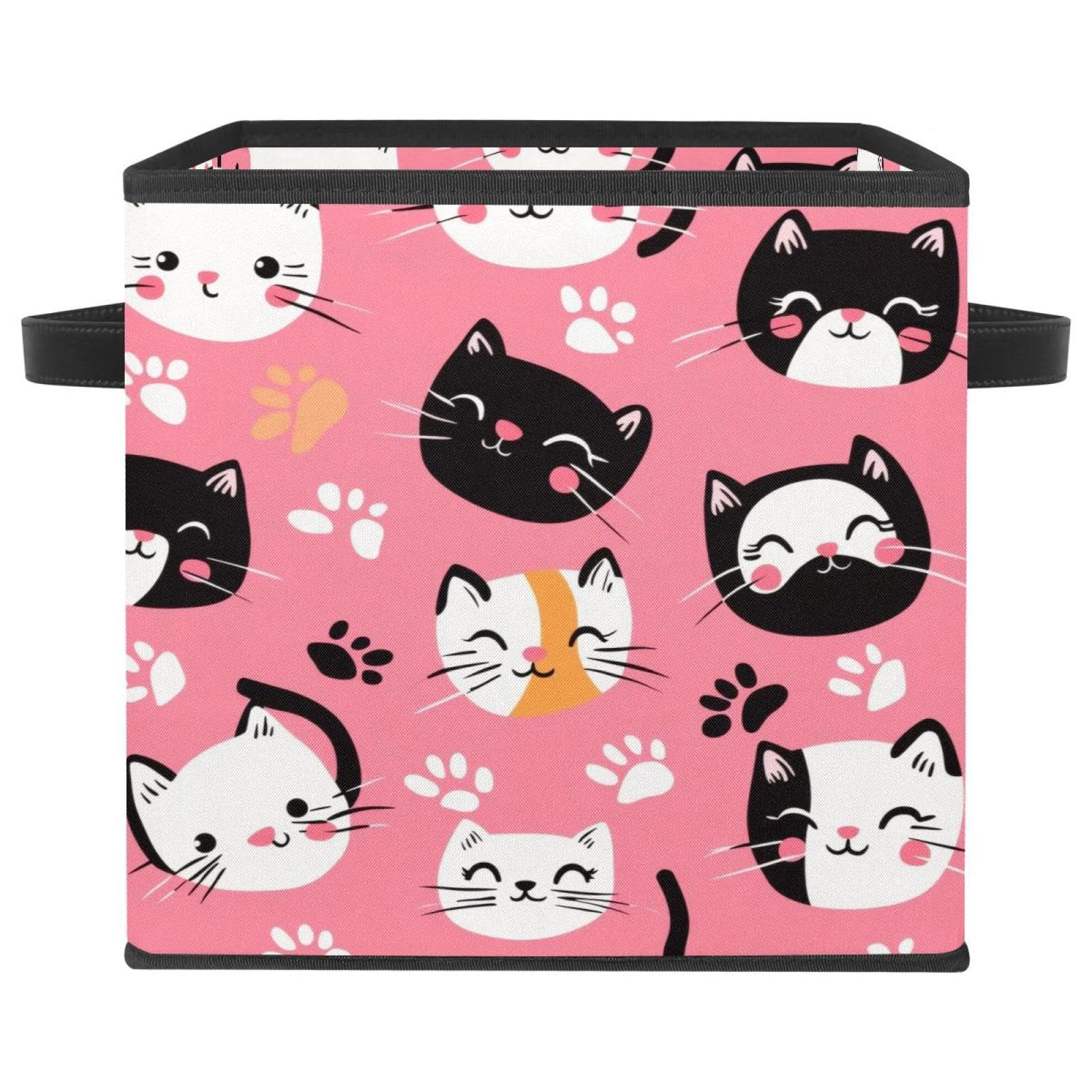 Panier de rangement visage de chat boîte rose pliable pour organiser les vêtements de bébé