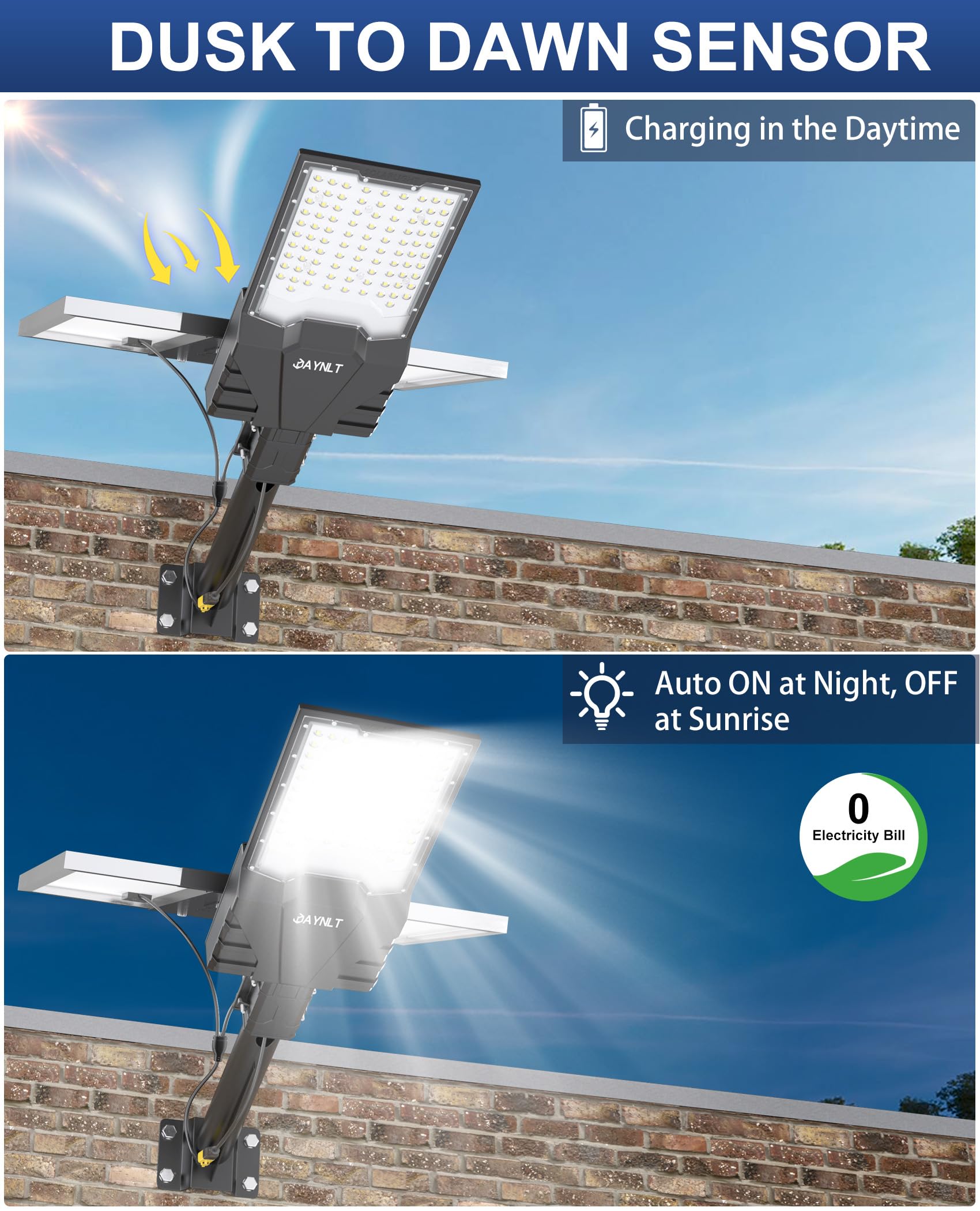 JAYNLT X-18000W Lampione Solare LED Esterno, 6500K Faro led Esterno con Pannello Solare, IP67 Impermeabile lampioni Solari con Telecomando, Lampione Stradale per Cortile Garage Strada