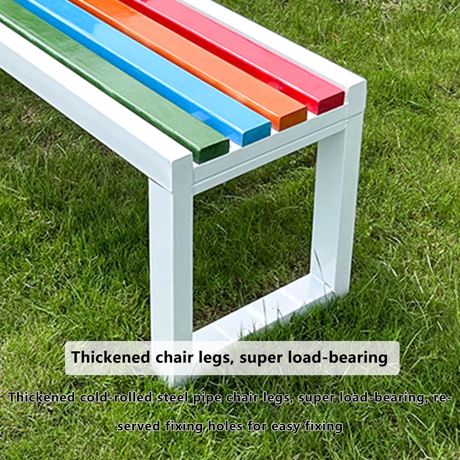 Panca da Esterno Mobili da Giardino Panchine da Patio Senza Schienale Panca da Giardino Metallo Legno Duro Ghisa(Black+Rainbow -150×40×45cm)