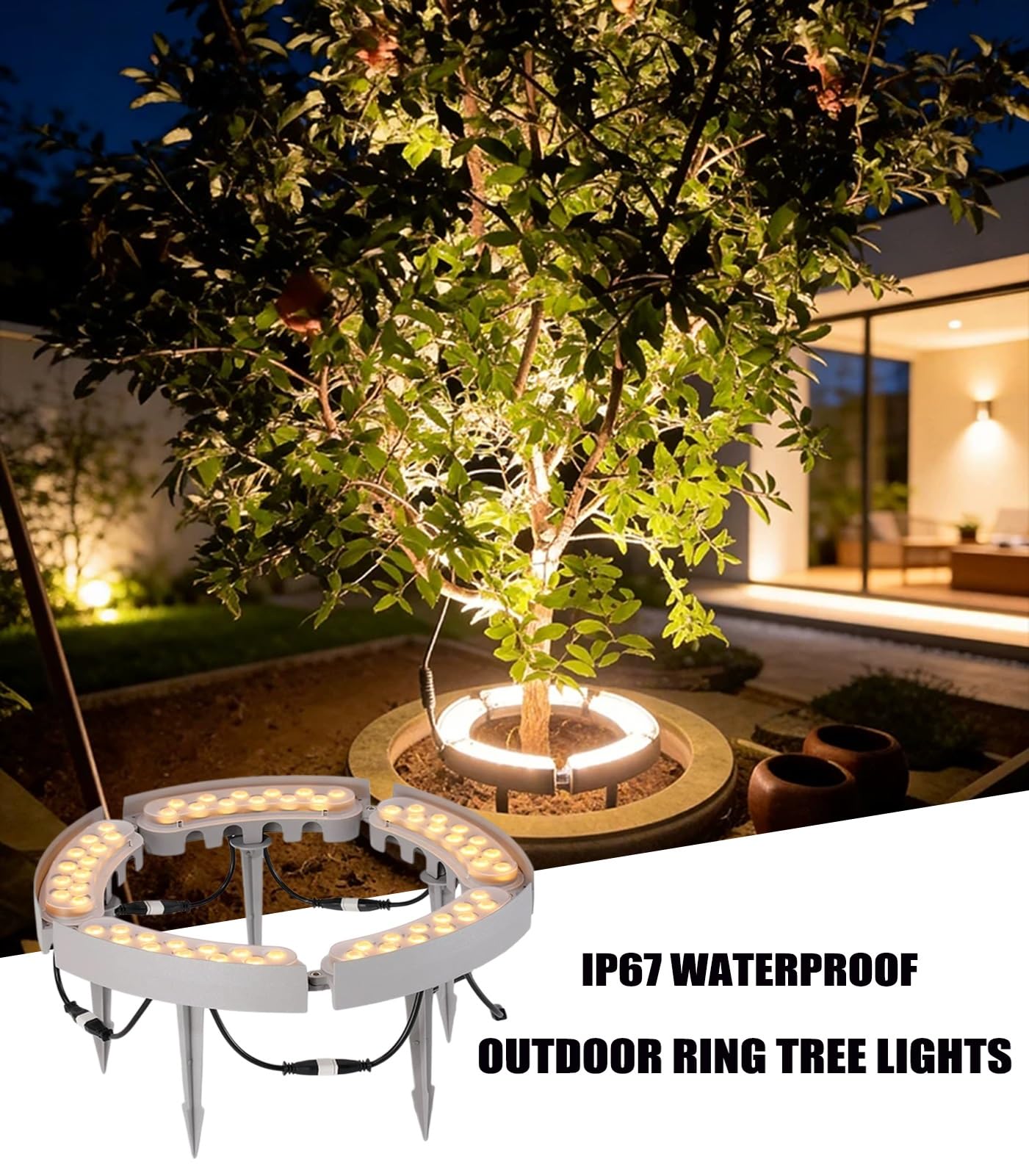 Lampki Choinkowe LED, Wodoodporne Pierścieniowe Oświetlenie Punktowe IP65 Do Ogrodu, Ciepła Biel 3000 K, 3 Metody Instalacji(1 Pack)