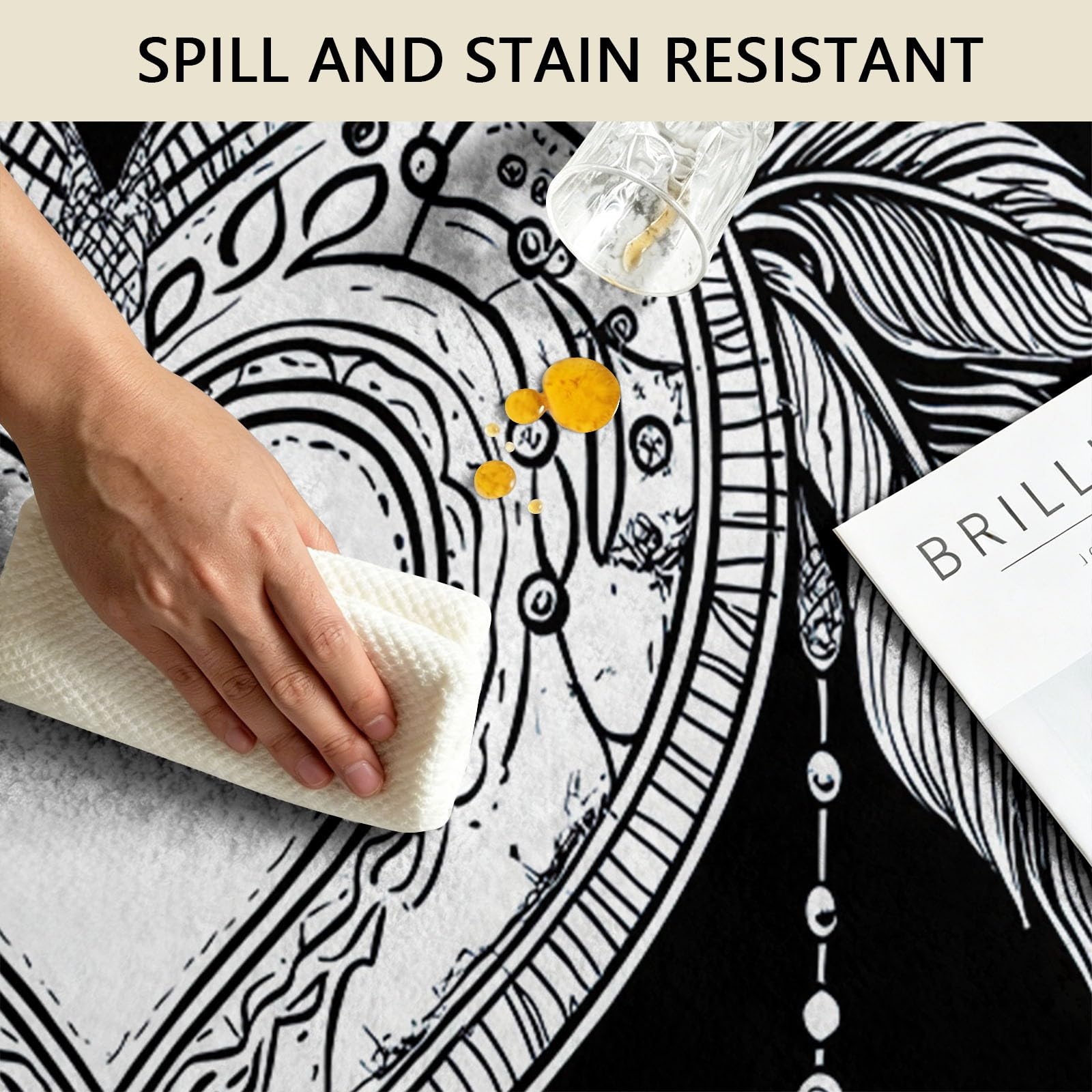Tappeto rotondo con stelle e luna, antiscivolo, morbido e accogliente, in finta lana, con bordi stretti, disegnato a mano, decorativo, ideale per soggiorno, ingresso, camera da letto, studio, sala