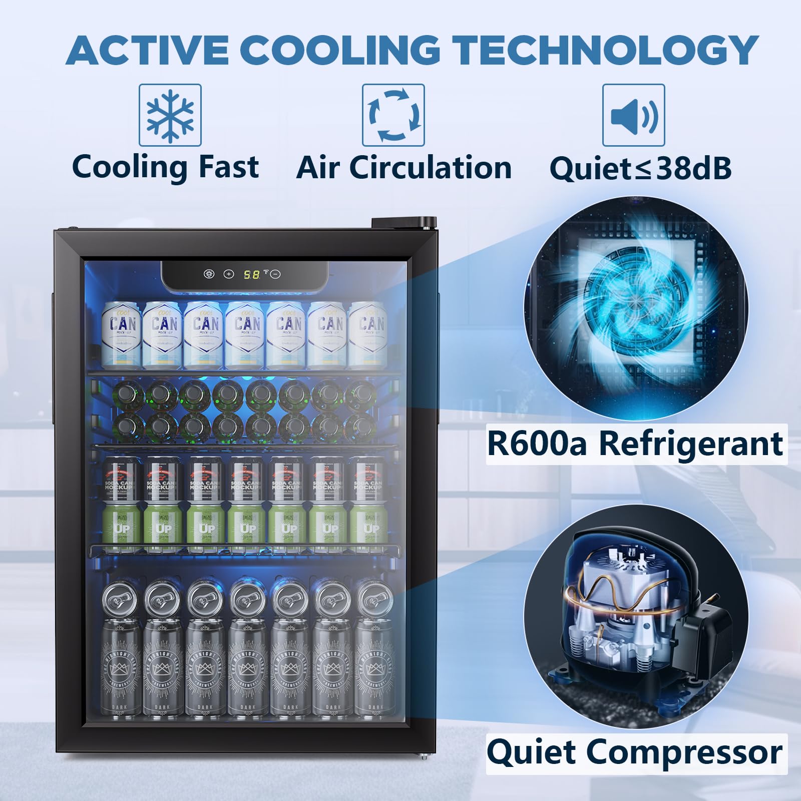 Joy Pebble Beverage Refrigerator Cooler,2.6 Cu.Ft 95 Can Mini Fridge With Glass Door For Beer Soda Wine, Small Drink Fridge With Adjustable Thermostat, For Bar Home Office,Black on Fridge.com - View 3