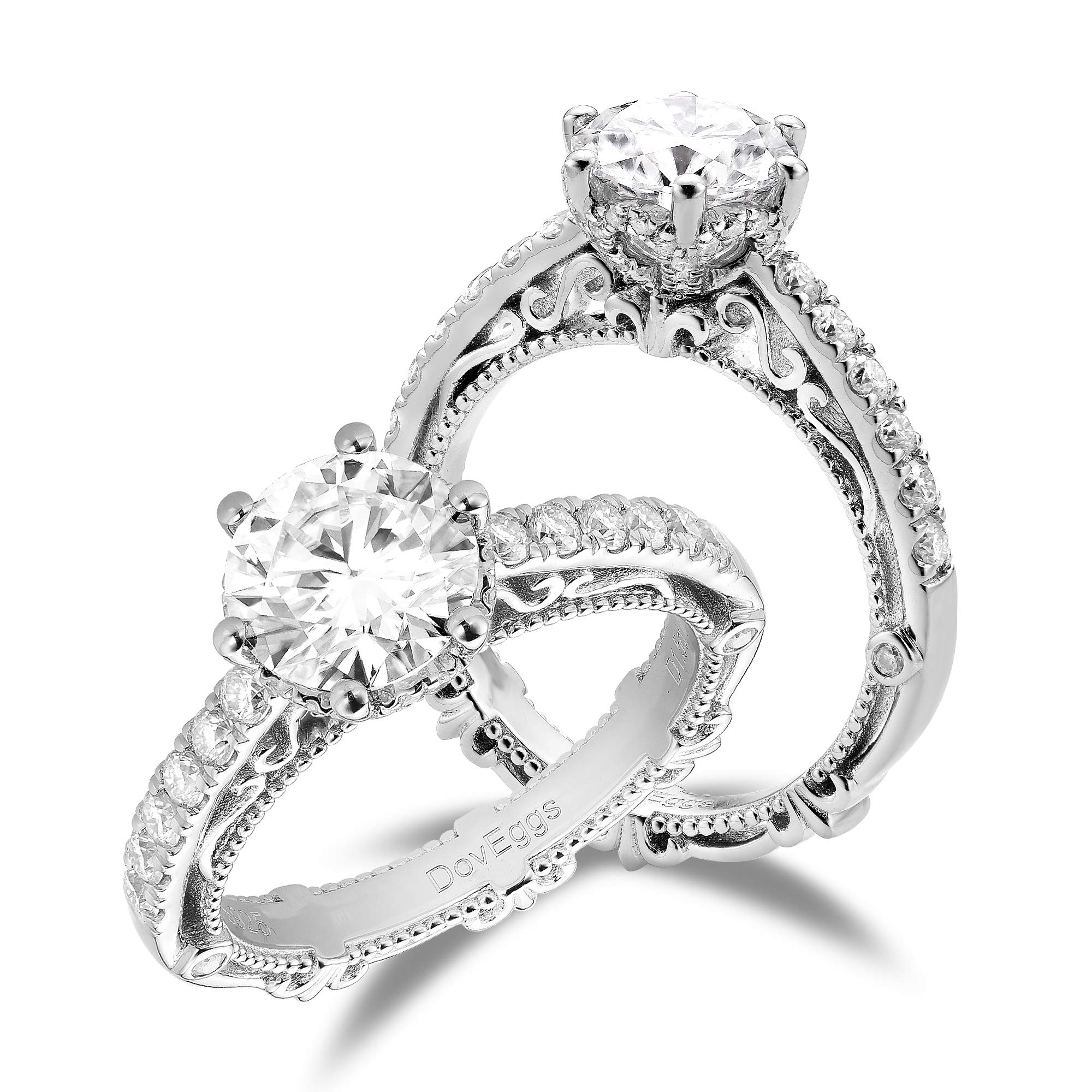 DovEggsMoissanite Engagement Rings for Women 1.5ct Center 7.5mm G-H-I Color Cut Vintage/Antique Moissanite Art Deco Anniversary Wedding Ring 14K Gold QUALITY Sterling Silver