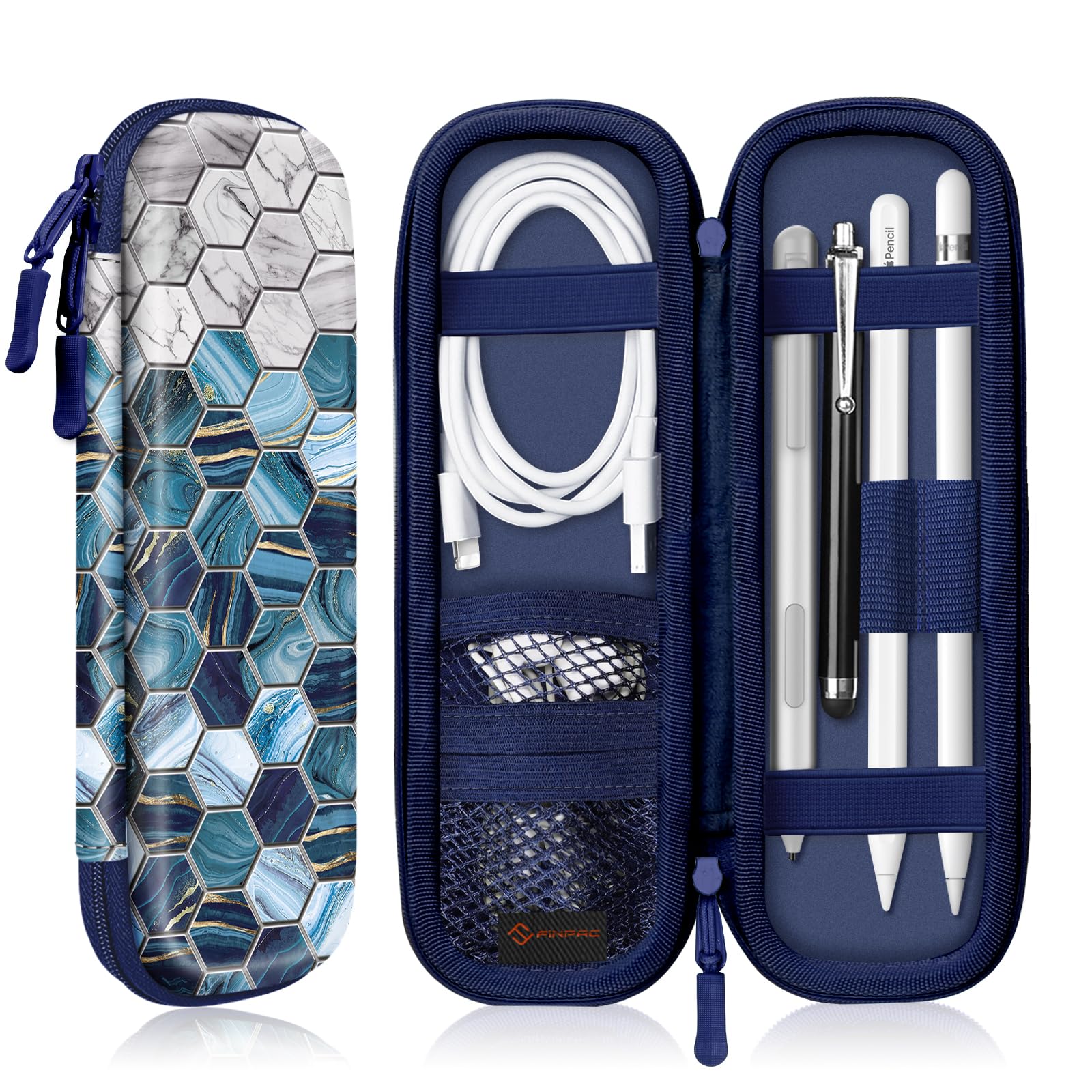 Fintie Holder Case for Apple Pencil (1st and 2nd Generation), PU Leather Protective Carrying Bag Sleeve Compatible with Apple Pen Accessories, USB Cable, Samsung Stylus, Agate Hexagons