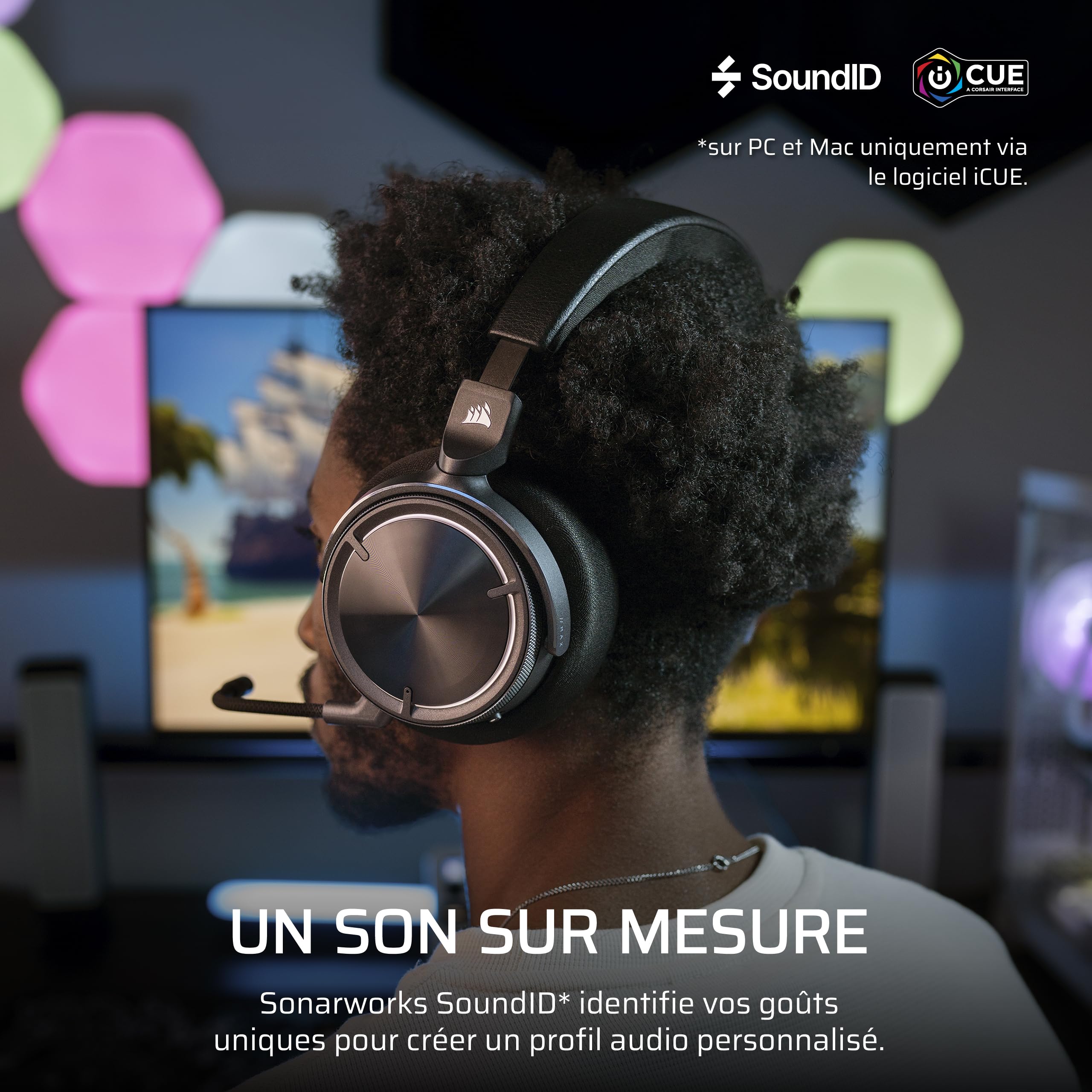 Corsair Virtuoso Max Wireless Casque de Jeu avec Bluetooth – Carbone | Dolby Atmos, SoundID, L'annulation Active, Microphone Qualité Radiodiffusion, Transducteurs en Graphène – PC, Mac, PS5, PS4
