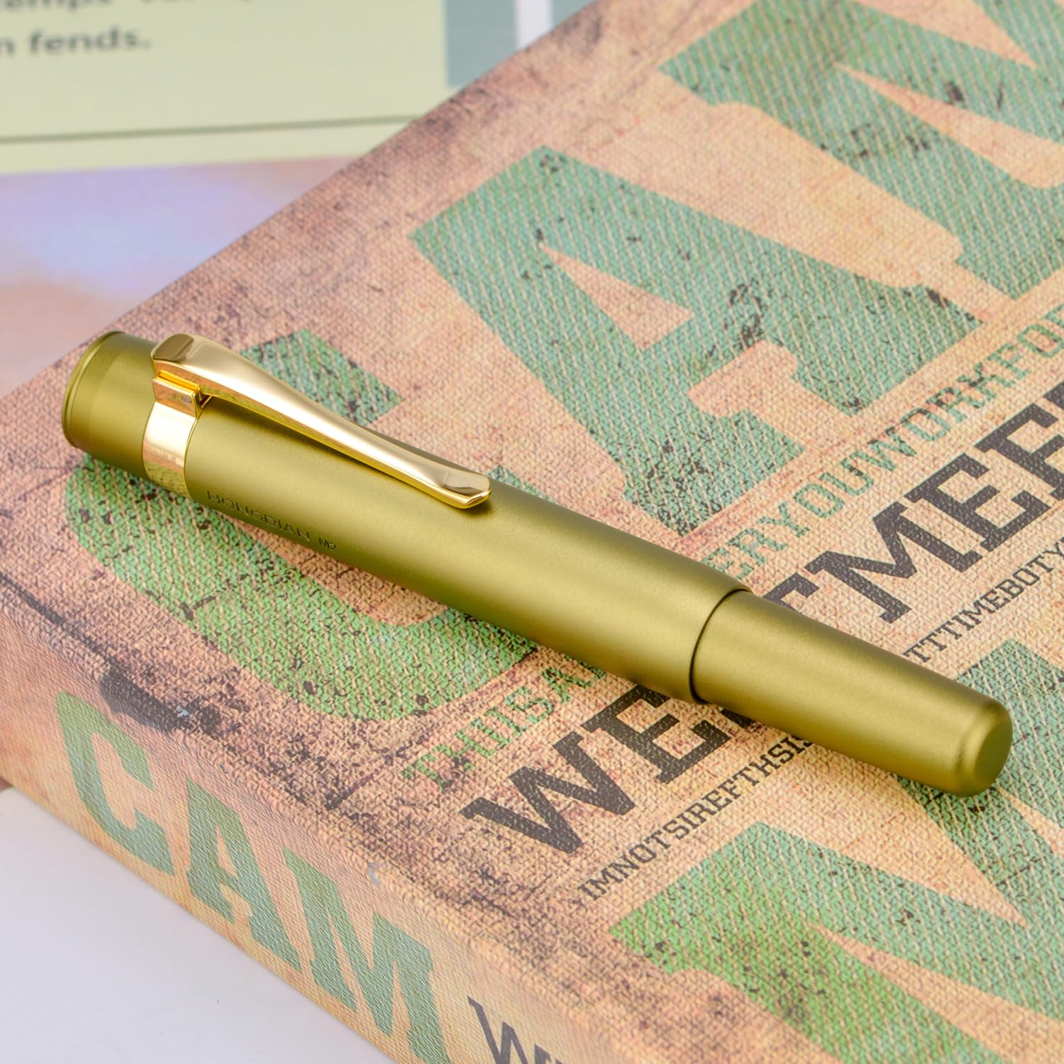 Hongdian M2 Black Forest Mini Fountain Pen, Long Blade Nib and Slim Design, Aluminium, Short Case, Travel Pen (Olive Green) - Image 4