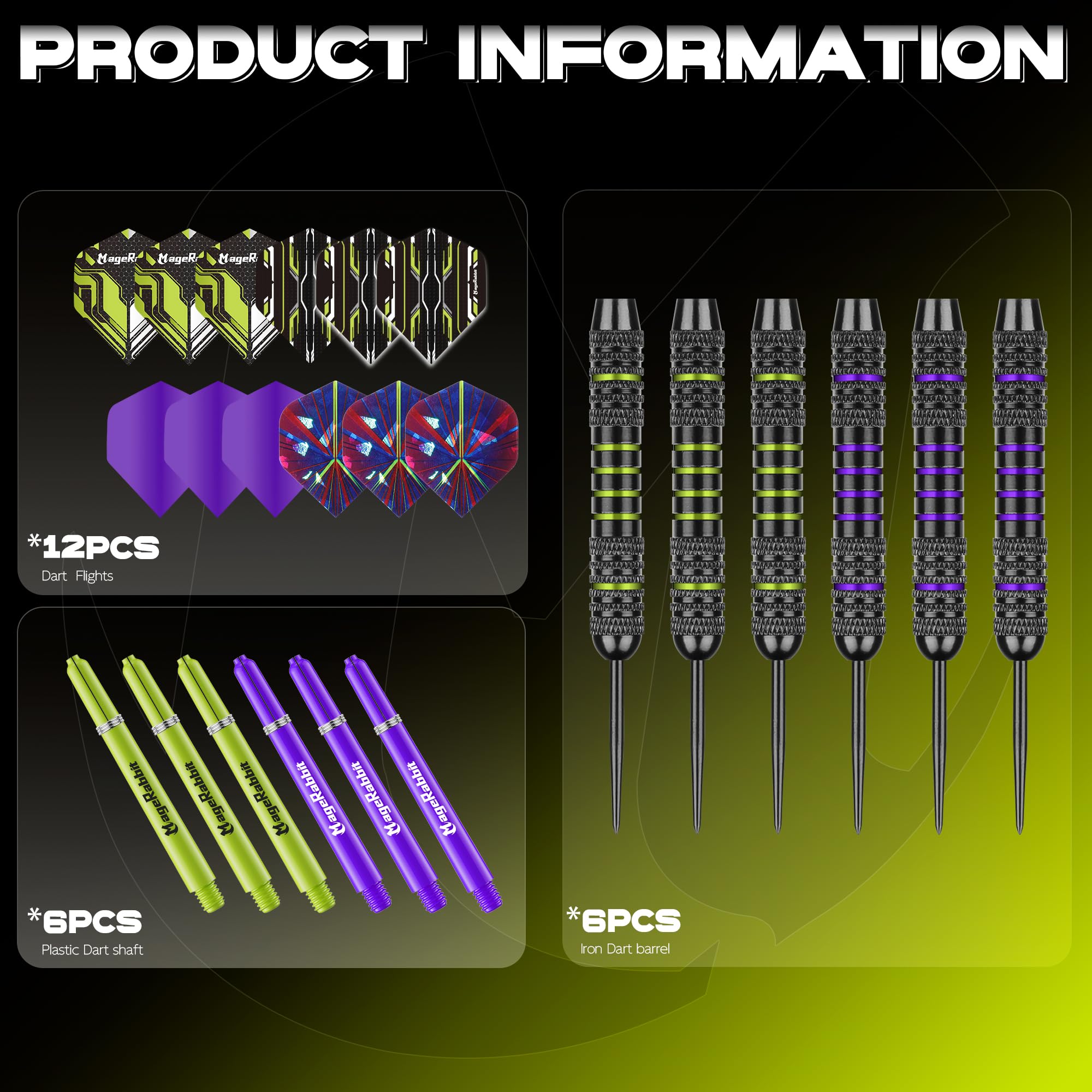 Lot De 6 Fléchettes Métal 22g Pro - Pointe Acier + 16 Ailettes + 8 Tiges + Aiguiseur + Protections - Set Complet Dart Compétition