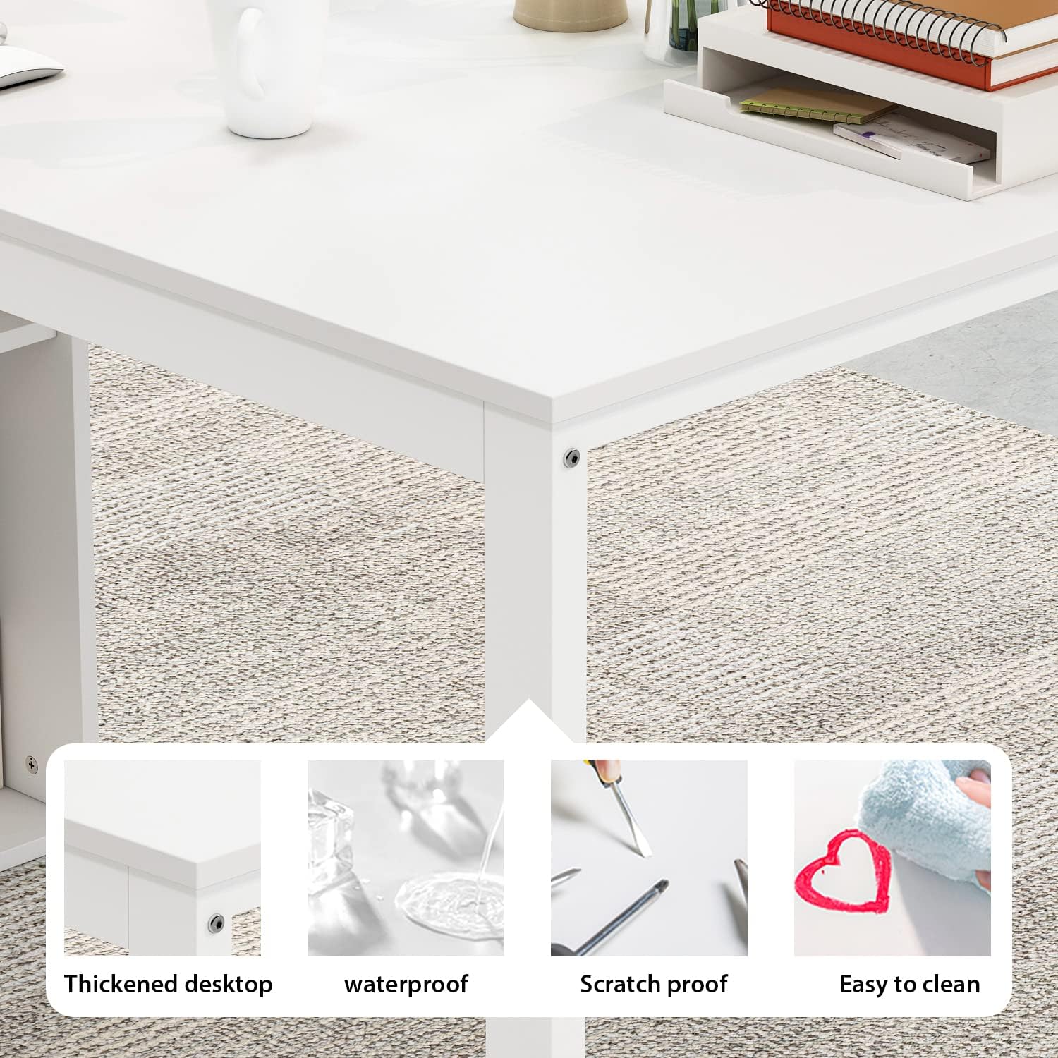 Home Office Computer L-Shaped Desk Corner Desk with 3 Drawers & 2 Shelves, 55 Inch Large Study Writing Table with Storage Cabinet (White)