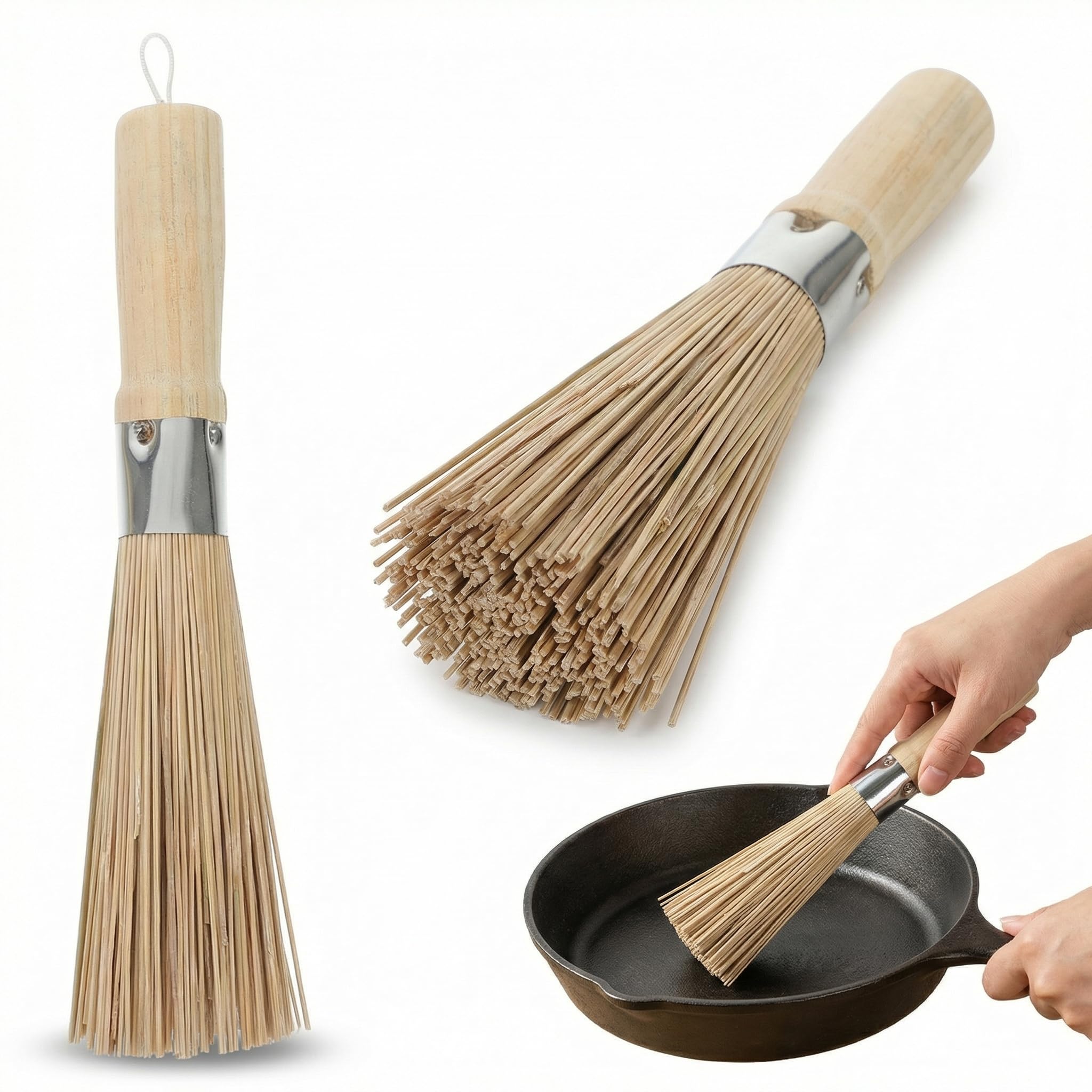 Upkoch As Shown Pack Of 2 Bamboo Wok Brushes Wok Cleaning Whisk Frying Pan Brushes Kitchen Cleaning Brushes For Home Restaurant,25 * 3 * 3 Cm