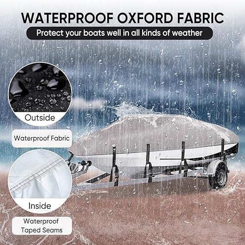 Miniatura 36 de NEVERLAND Funda impermeable para lancha remolcada, resistente al agua, lona de poliéster de grado marino, se adapta a forma de V, casco en V y Negro