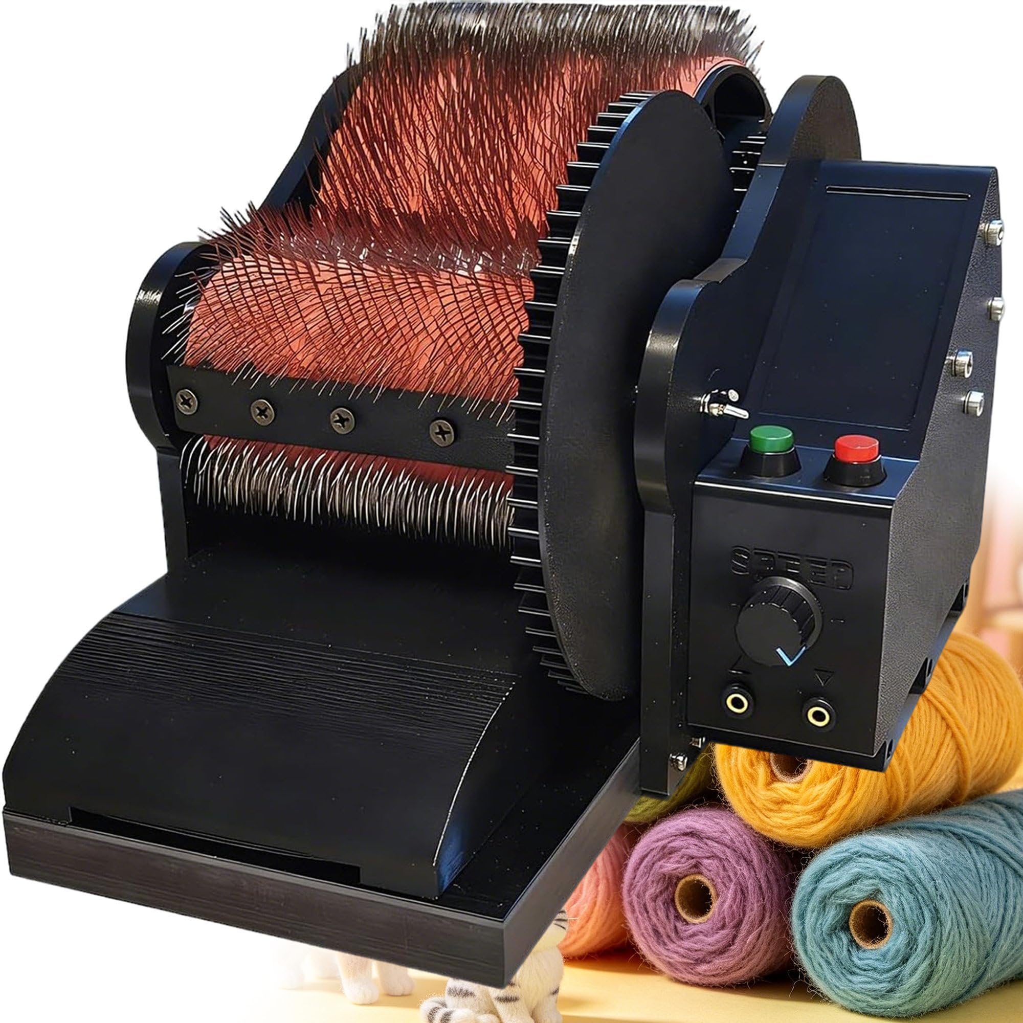 PoiToe Electric Wool Combing Machine 50W Motor 56 RPM Fiber Blending Device with Metal Gear Assembly and ABS Material Housing, for Wool, Silk, Angora, Animal Hair, Fiber Processing. Device