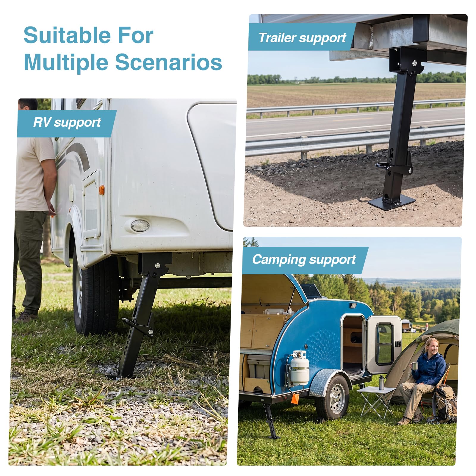 Lot de 2 stabilisateurs de remorque pour camping-car - Cric de remorque avec capacité de charge de 450 kg - Support de manivelle avec support de serrage - Supports de remorque pour camping-cars et