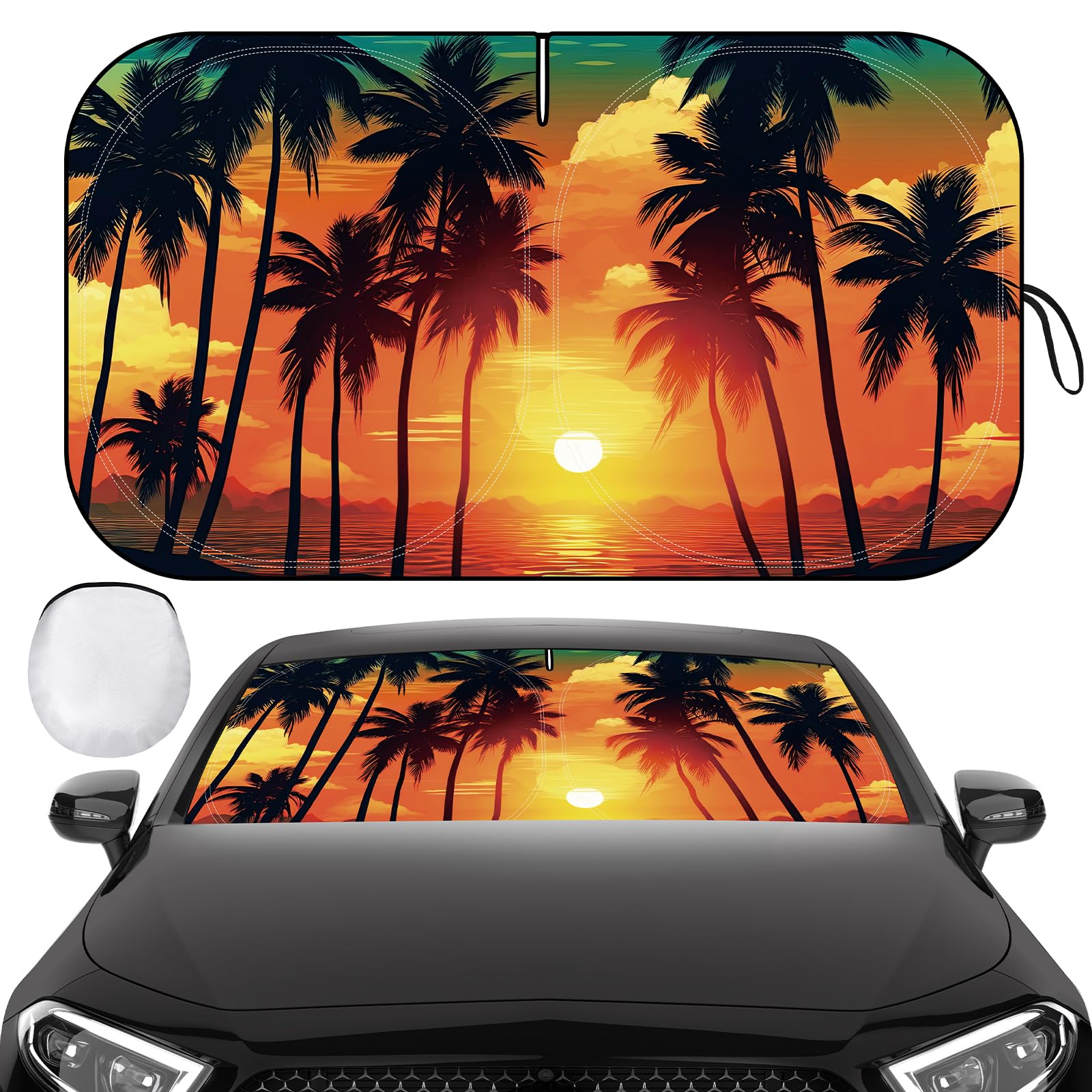 Windshield Sun Shade, Car Sun Shade Windshield, Reflector Sunshade Offers Ultimate Protection for Car Interior, Reflective Polyester Blocks Heat for Sedans, Mini SUVs, Hatchbacks - 55 x 32 inches