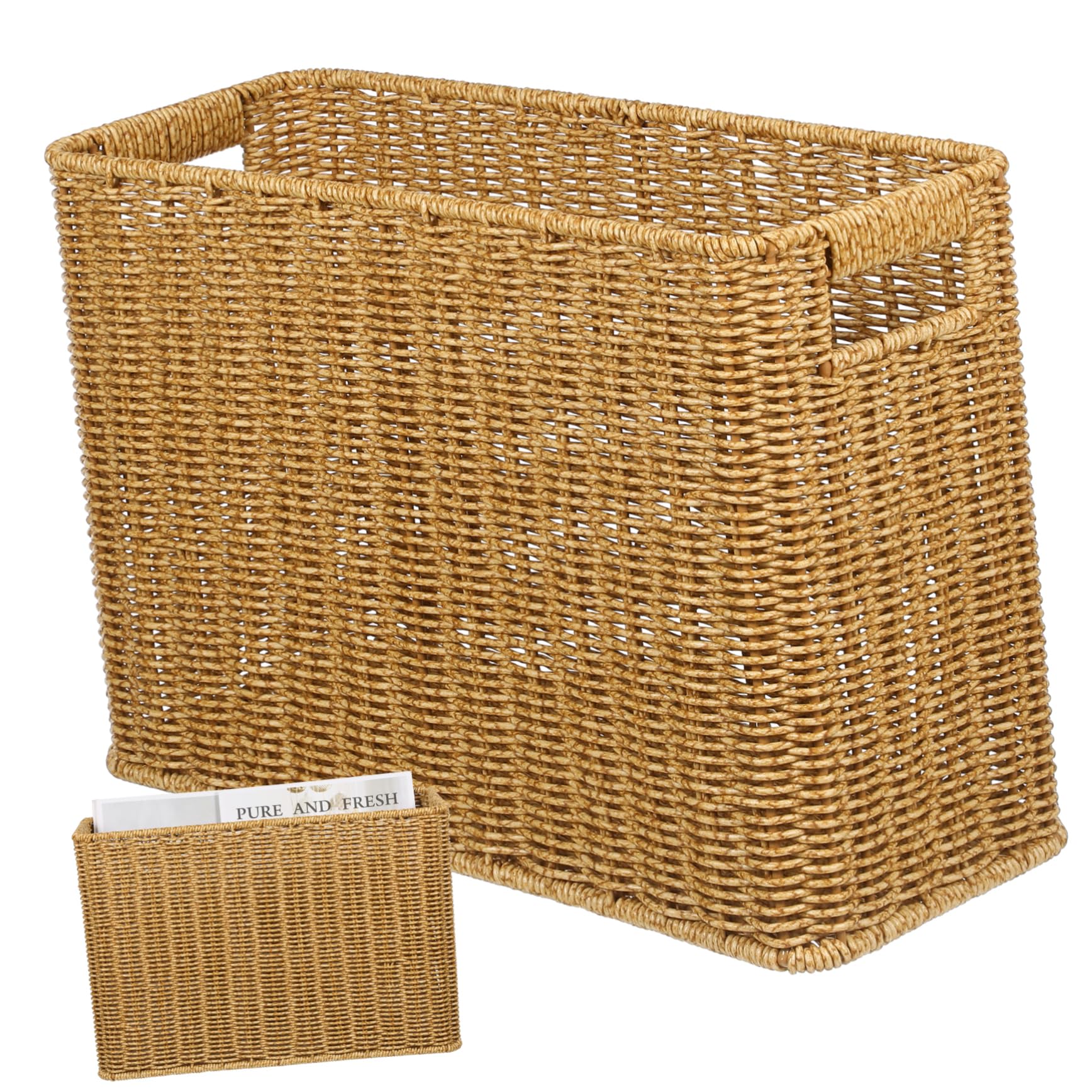 Cabilock Woven Magazine Holder Floor Rattan Basket for Office Woven Storage Basket Desktop Organizing Box