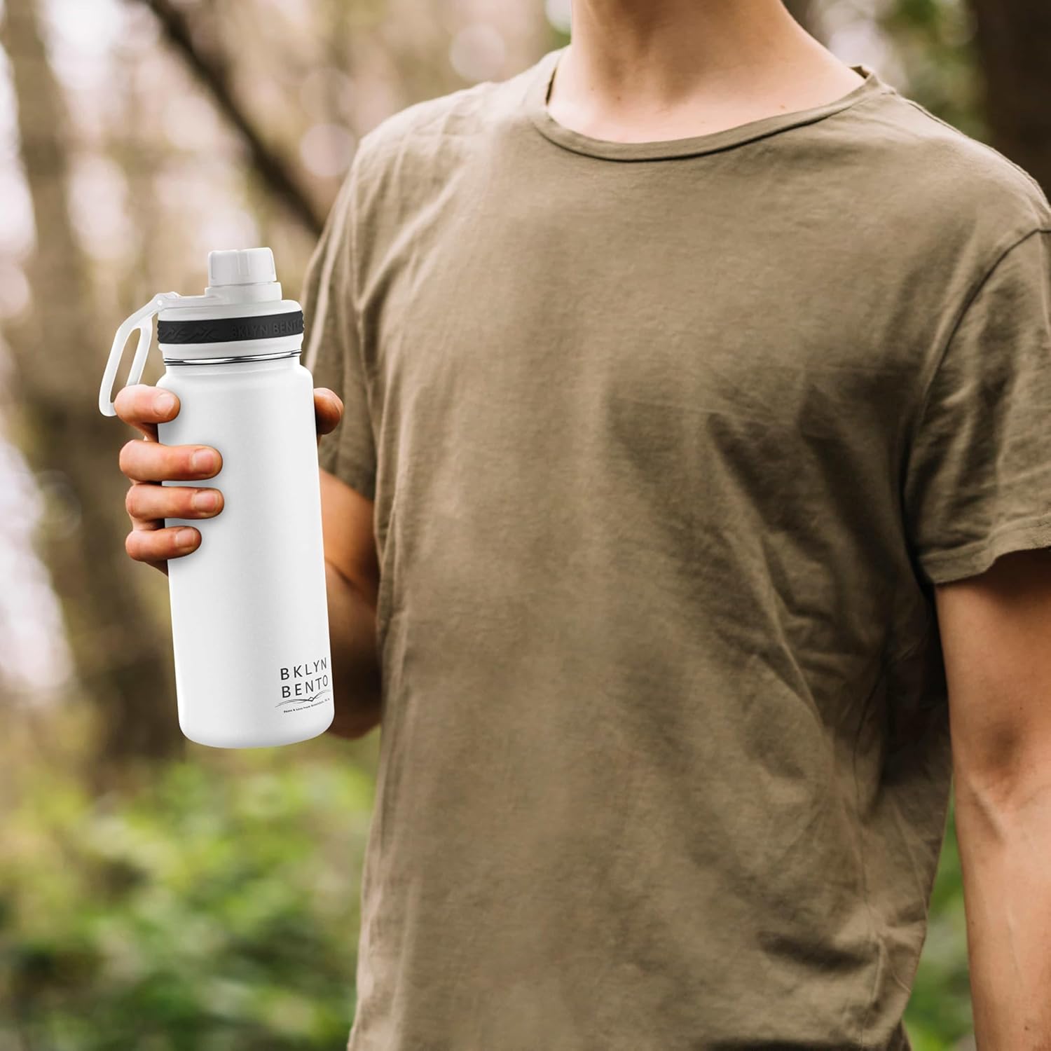 Water Bottle Stainless Steel Double Wall with 3 Leak-Proof Lids - Chug, Straw & Coffee Lid | Keeps Drinks Cold for 24 Hours and Hot for 12 Hours | BPA-Free Wide Mouth Metal Vacuum Flask (White / 16oz)