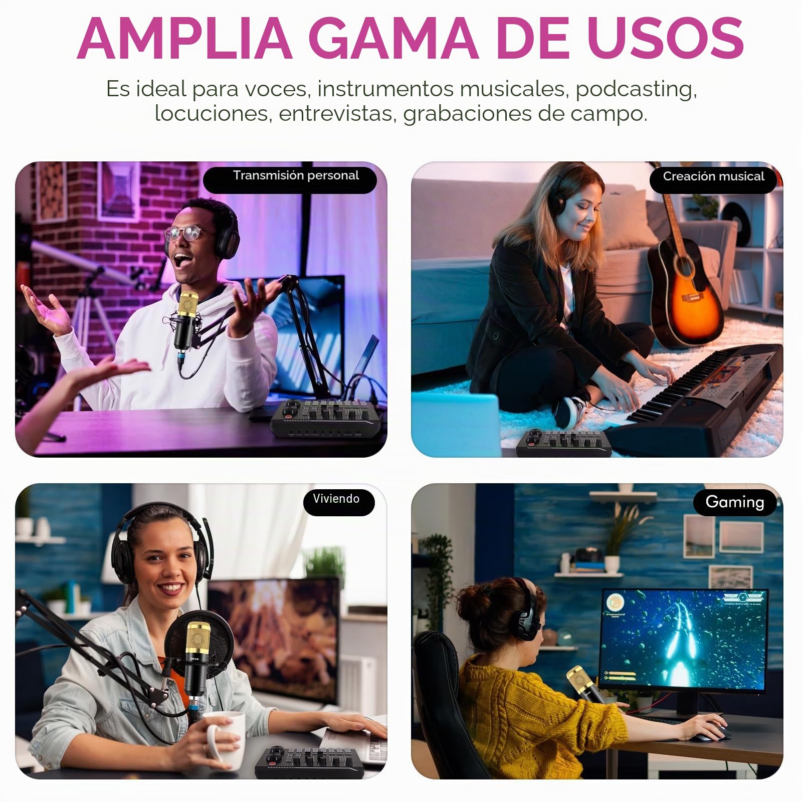 ALSO GO Paquete de equipo de podcast, micrófono condensador BM800 y kit de tarjeta de sonido en vivo con soporte de trípode, efectos de mezclador DJ y cambiador de voz, perfecto para estudios de