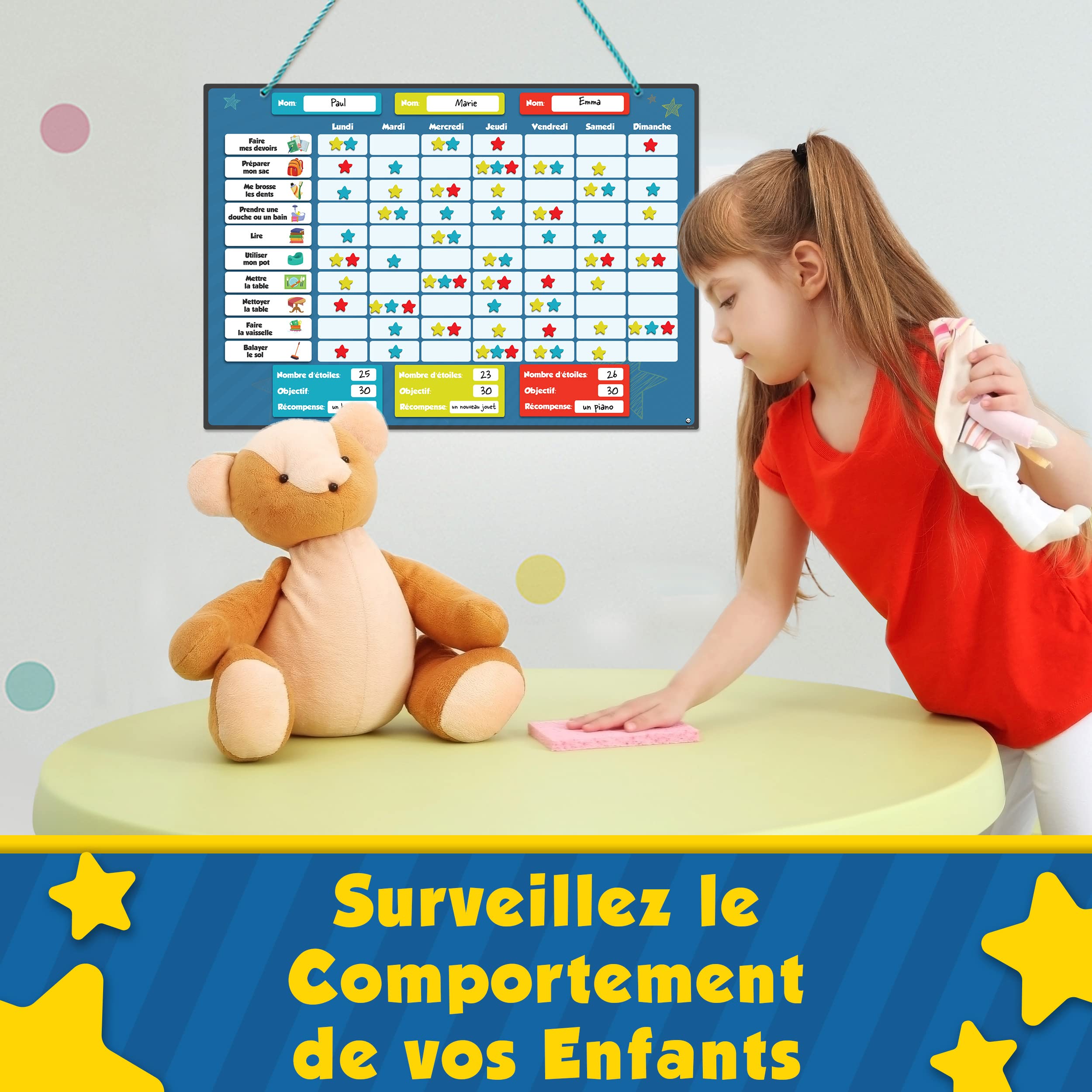 Tableau Famille Magnétique Smart Panda Tableau De Récompenses Magnétique Enfants – 20 Tâches + 300 Étoiles – Outil Motivation Bon Comportement En Français