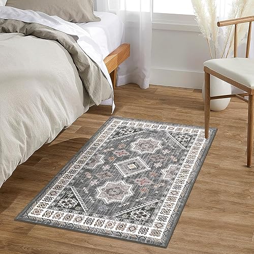 Miniatura 8 de HEBE - Alfombra lavable de 2 x 3, alfombra de entrada, suave, envejecida, alfombra de área pequeña, antideslizante, alfombra bohemia para