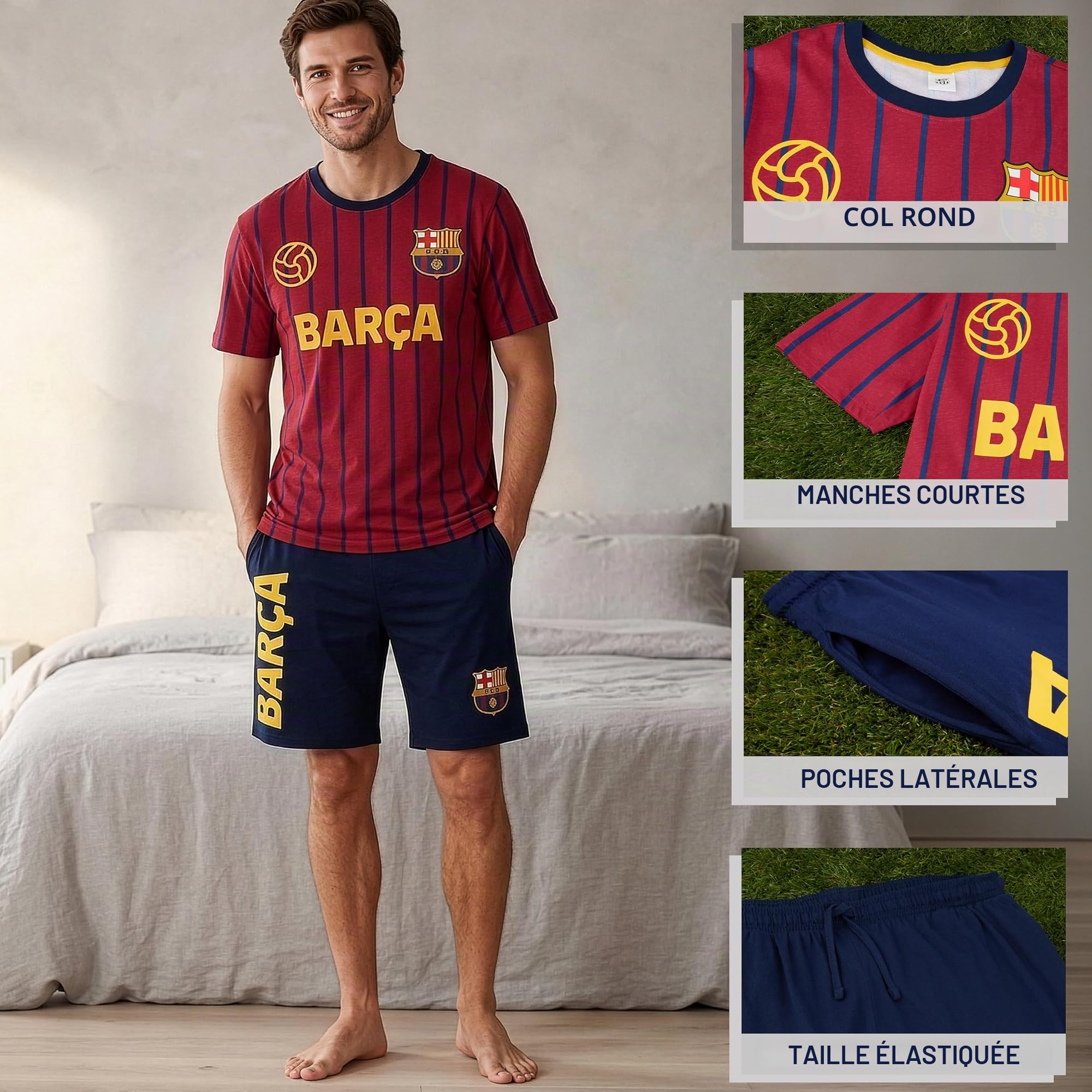 Get Trend Real Madrid | FC Barcelone Ensemble Pyjama Homme, Deux Pièce T-Shirt Manche Courte et Pyjama Short, Foot Gaming Merchandise, Cadeau Homme