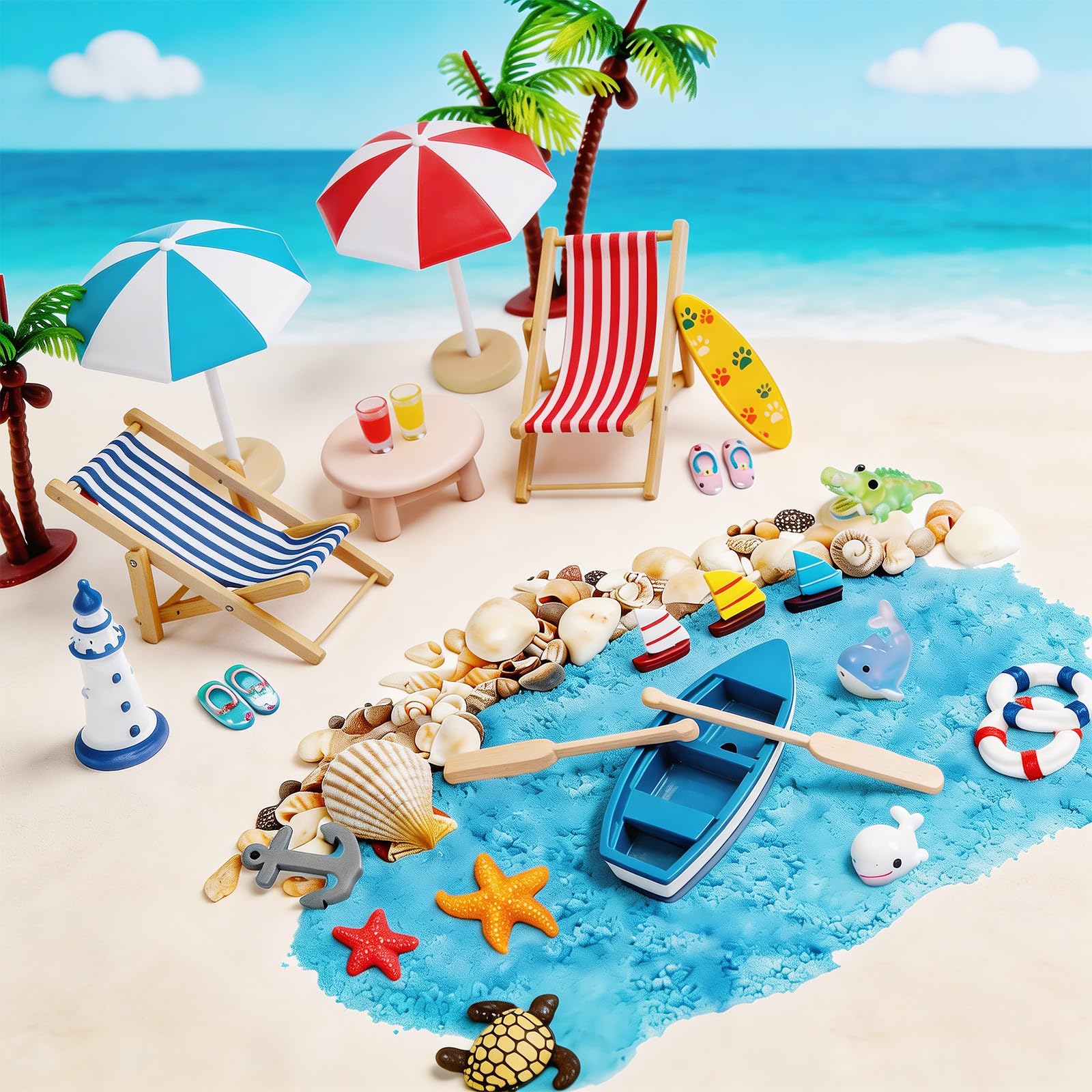 34 accessori decorativi da spiaggia in miniatura, decorazione in miniatura