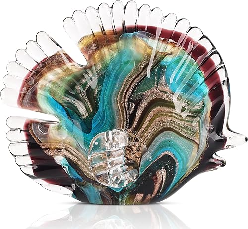 DOVDOV Estatua de caracola de vidrio soplado a mano, figura de arte de vidrio ámbar, decoración costera del hogar con conchas marinas, decoración de