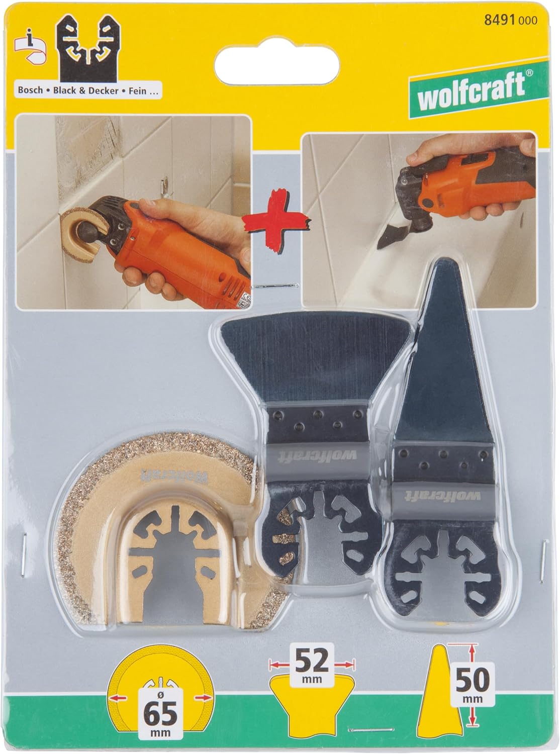 wolfcraft 8491000 juego vibratorias para reparación Juntas Standard, contenido: 1 hoja Sierra segmentada, recubierto carburo de tungsteno rascador Mini Pack 1