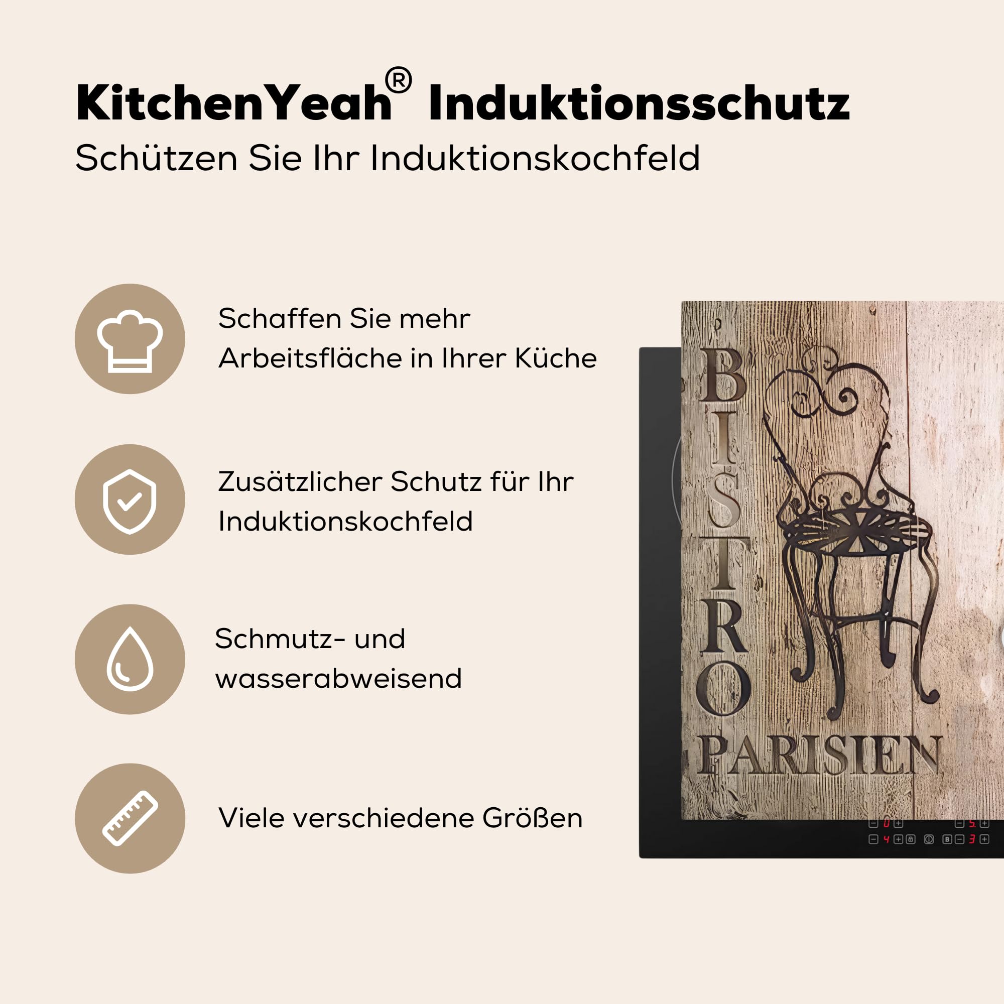 KitchenYeah© Herdabdeckplatte Einteilig Abdeckplatten Cerankochfeld Abdeckung Ceranfeld Herdplattenabdeckung Induktionsmatte Bistro Parisien - Café - Kaffee - Weinlese - 60x52 cm