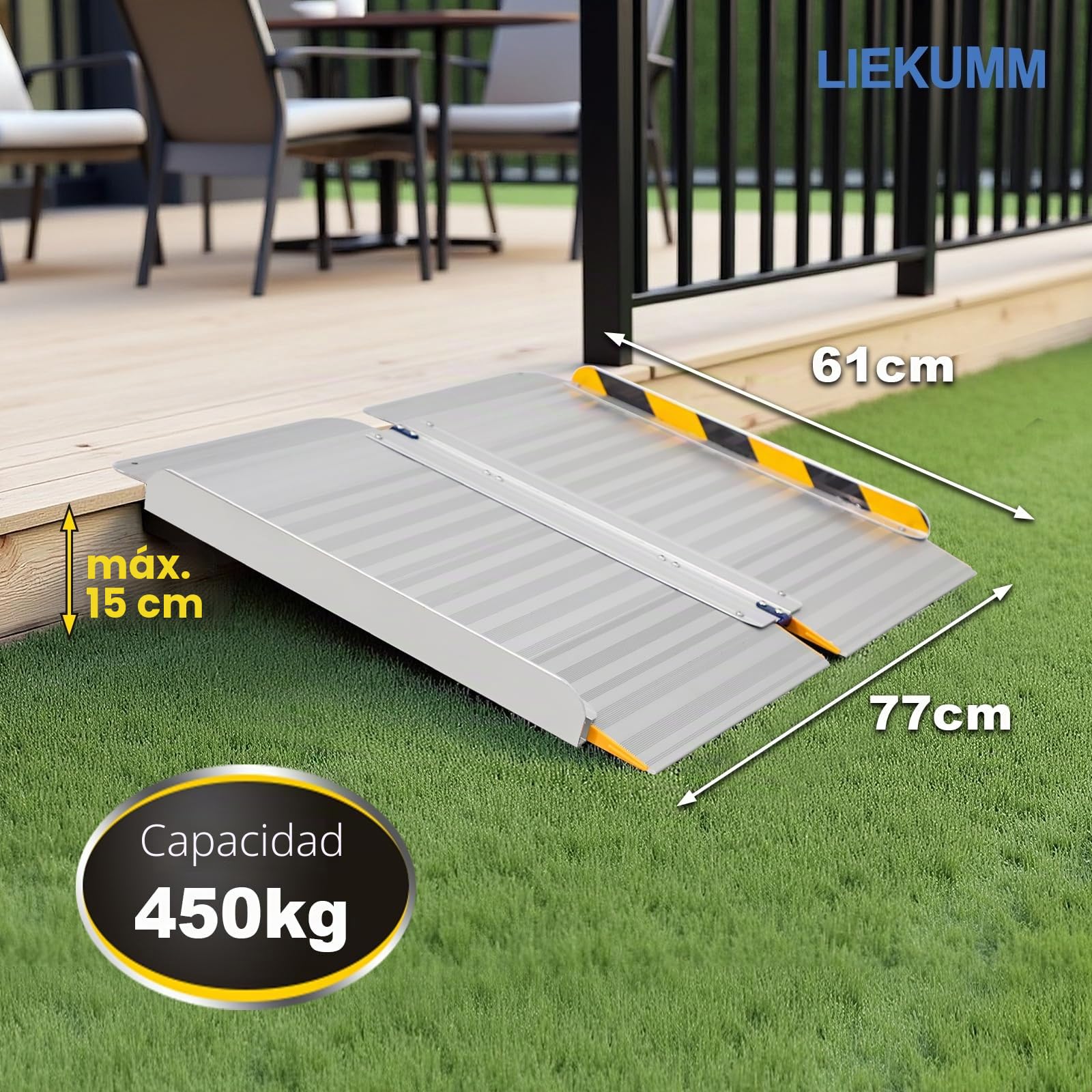 LIEKUMM Rampas para Silla de Ruedas Plegable 66 x 85 cm, Aluminio Rampa para Discapacitados para escaleras,Umbral, Capacidad 400 kg, Superficie Antideslizante
