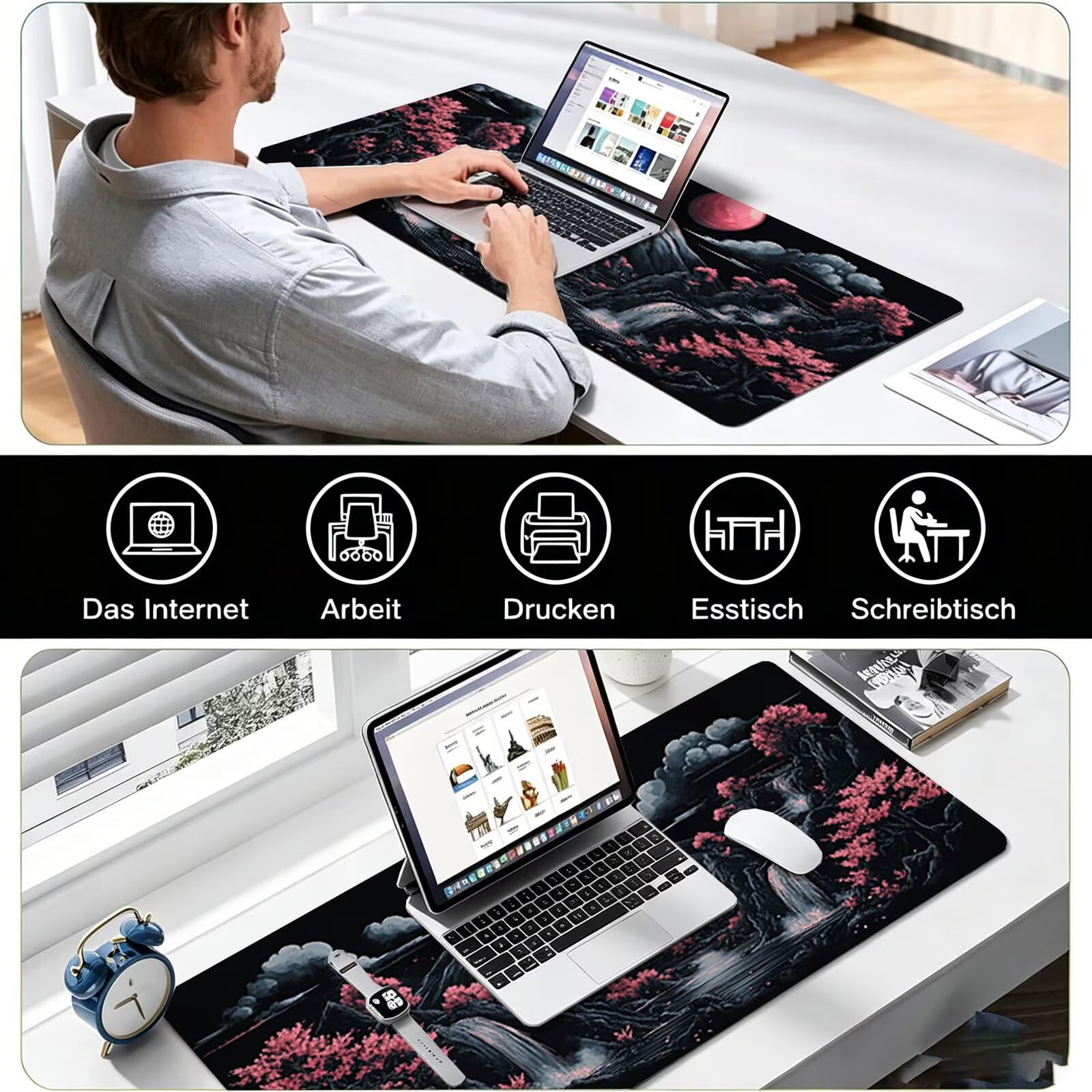 Tappetino Mouse Gaming, 1200x600mm Tappetino Mouse XXL nero 0c0-288 | Mouse Pad Grande, Ottimizzato per i Sensori da Gioco, Migliora Precisione e Velocità, per Mac e PC, Montagna innevata